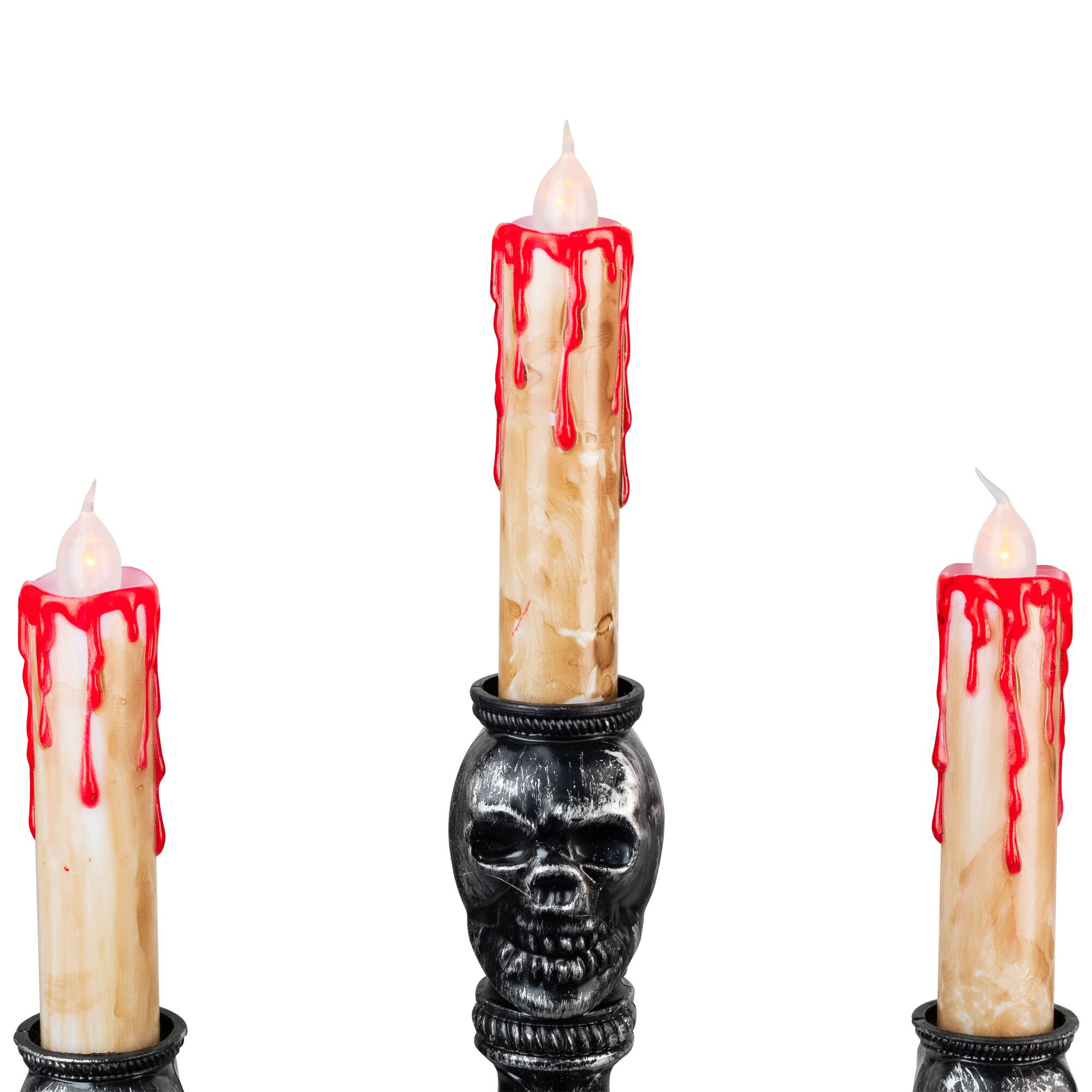 14" Antique Silver Skull Trio Halloween Candelabra Décor