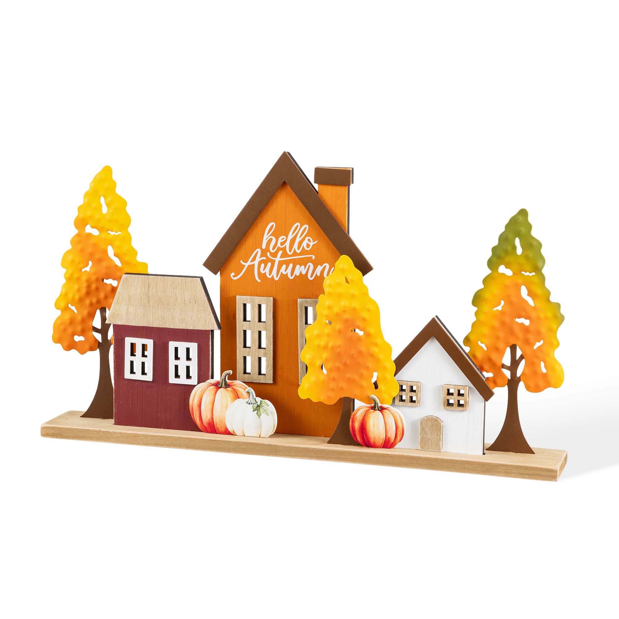 Glitzhome® 18" Fall Metal & Wood Village Table Decor