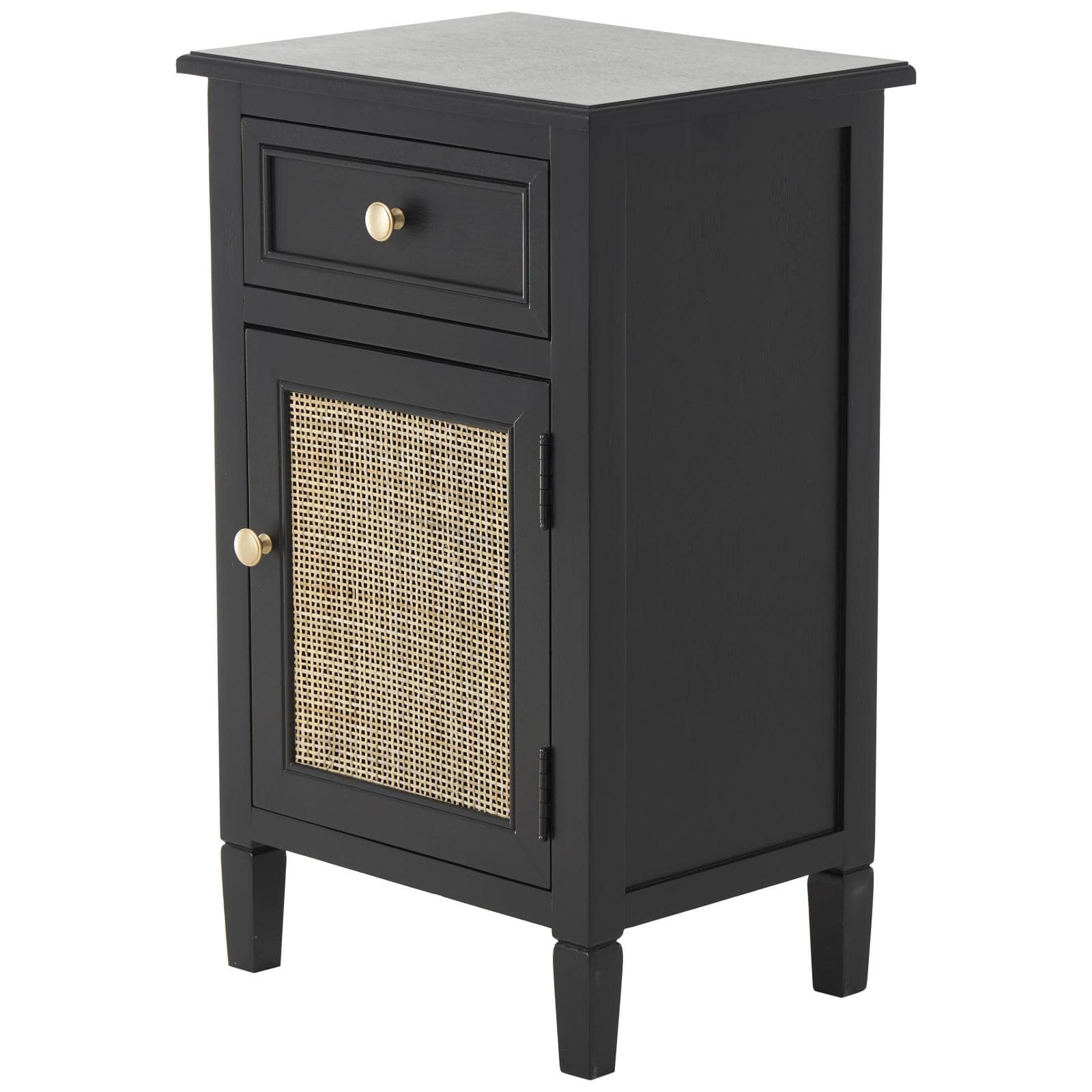 16" x 13" x 26" Black Handmade Room Cabinet with Rattan Front