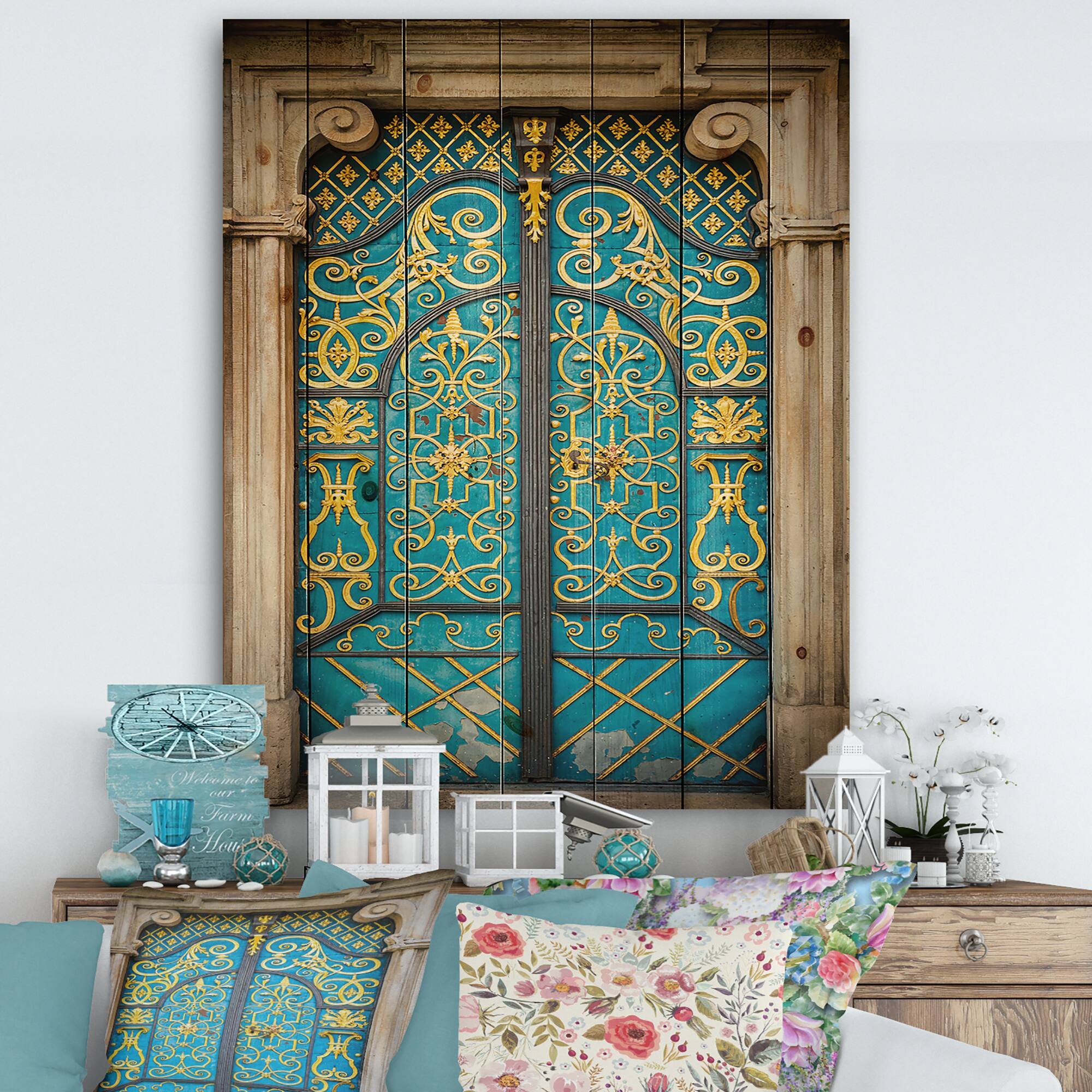 Designart - Old-European Door Vintage - Vintage Print on Natural Pine Wood