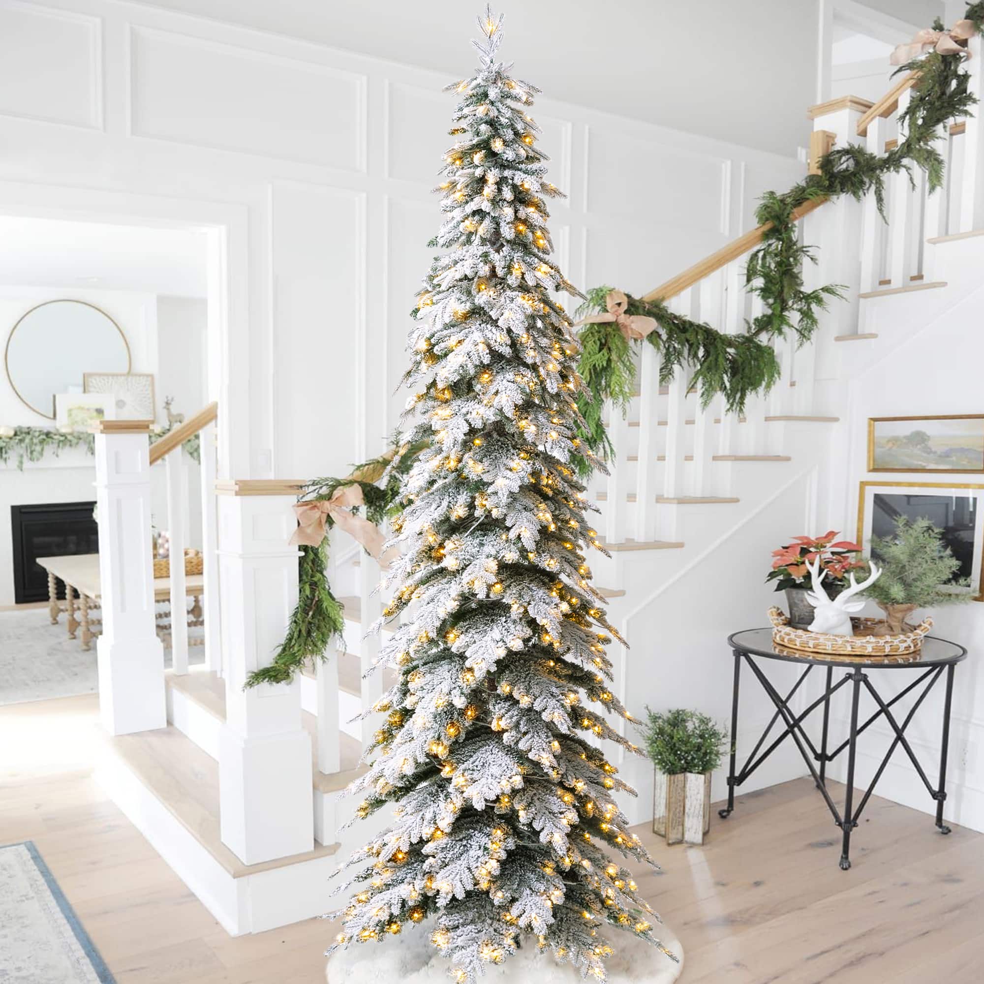 11ft. Pre-Lit Flocked Spruce Artificial Christmas Tree, Warm White Lights