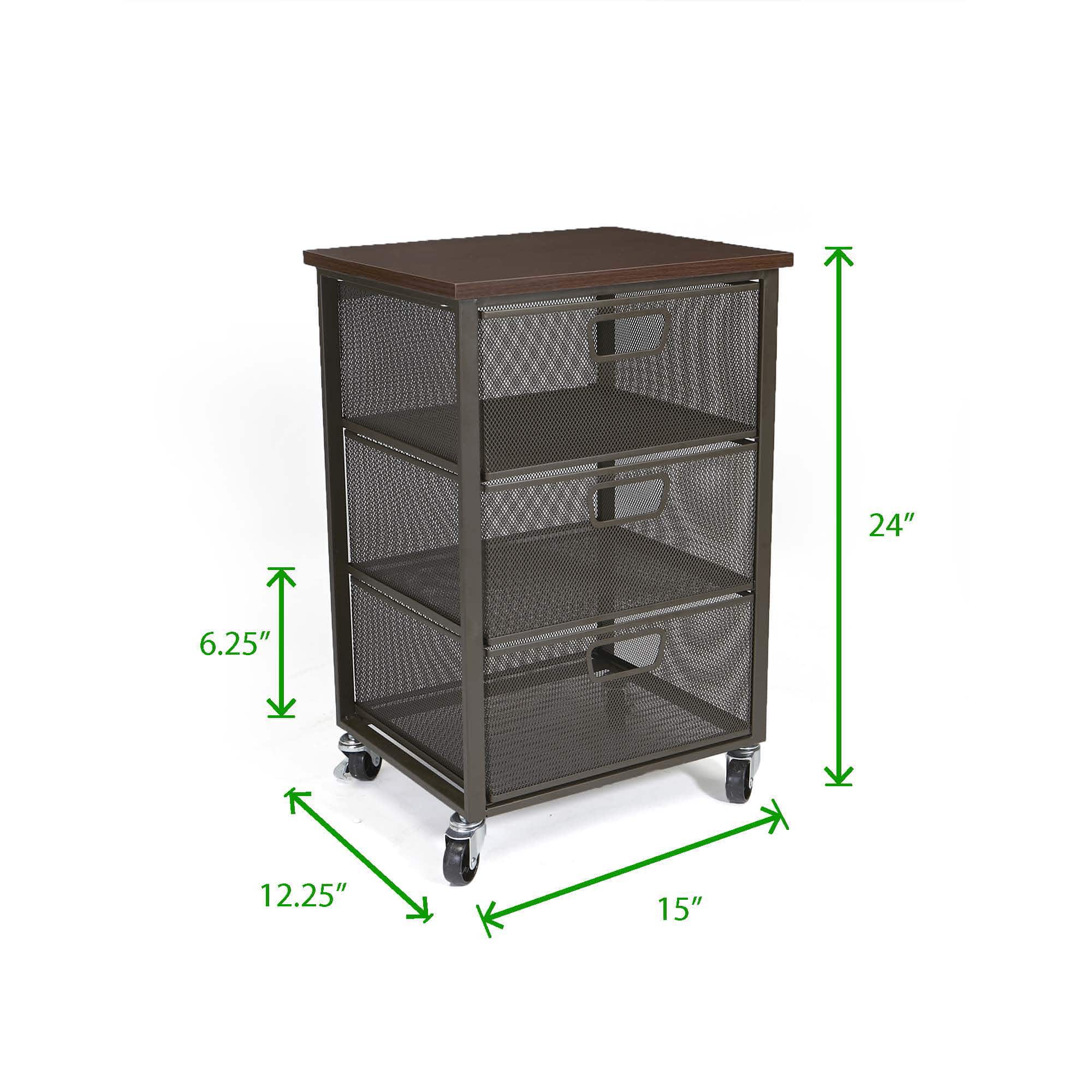 Mind Reader Black 3-Tier Metal Rolling File Cart with Drawers