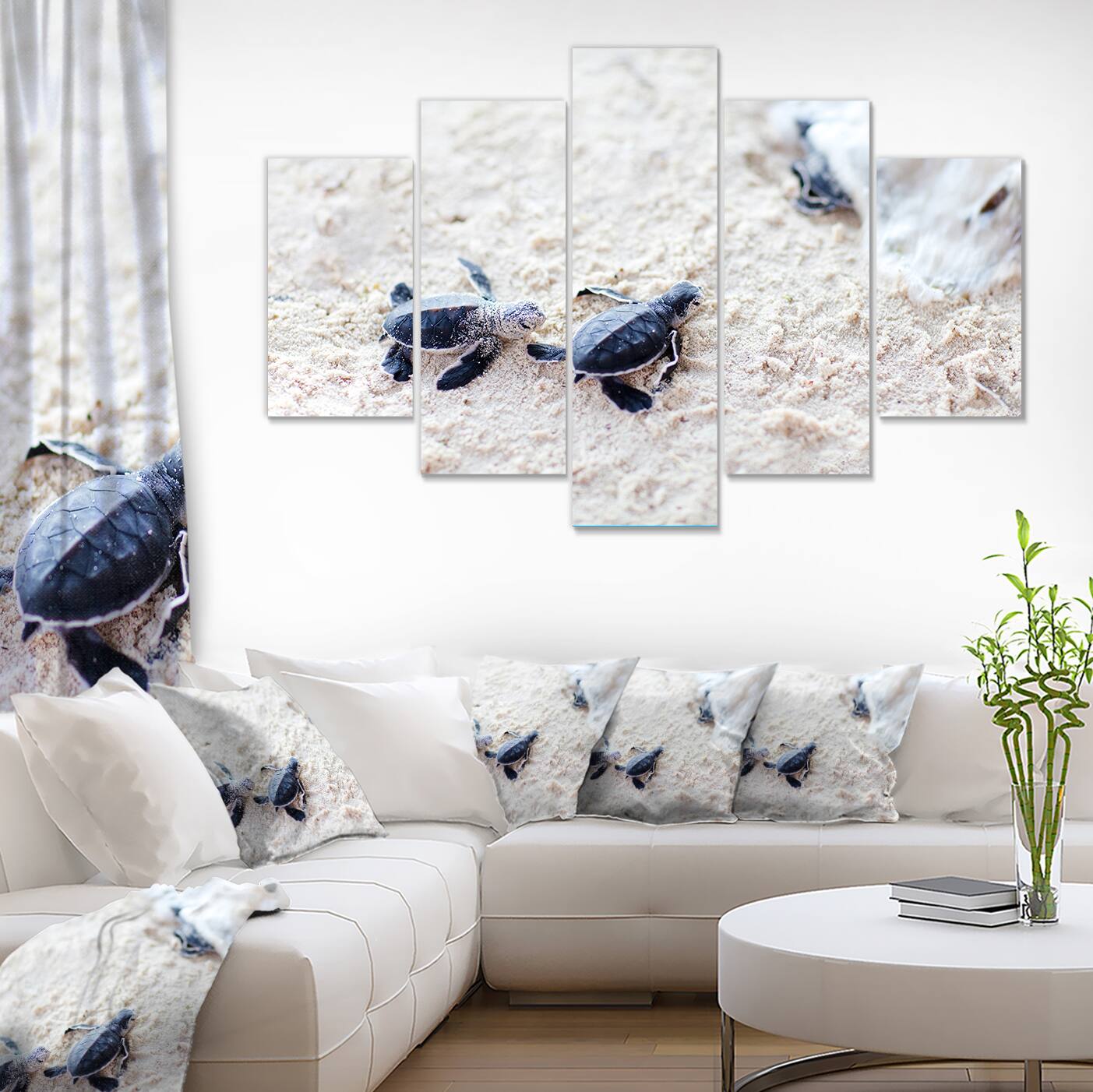 Designart - Baby Green Turtles on Sand - Oversized Animal Wall Art