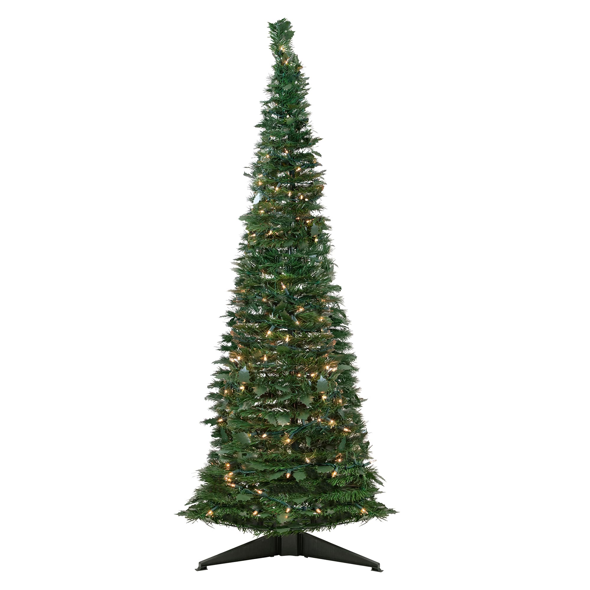 6Ft Pre-Lit Slim Green Holly Leaf Pop-Up Artificial Christmas Tree with Clear Lights By Northlight | 6 ft | Michaels®