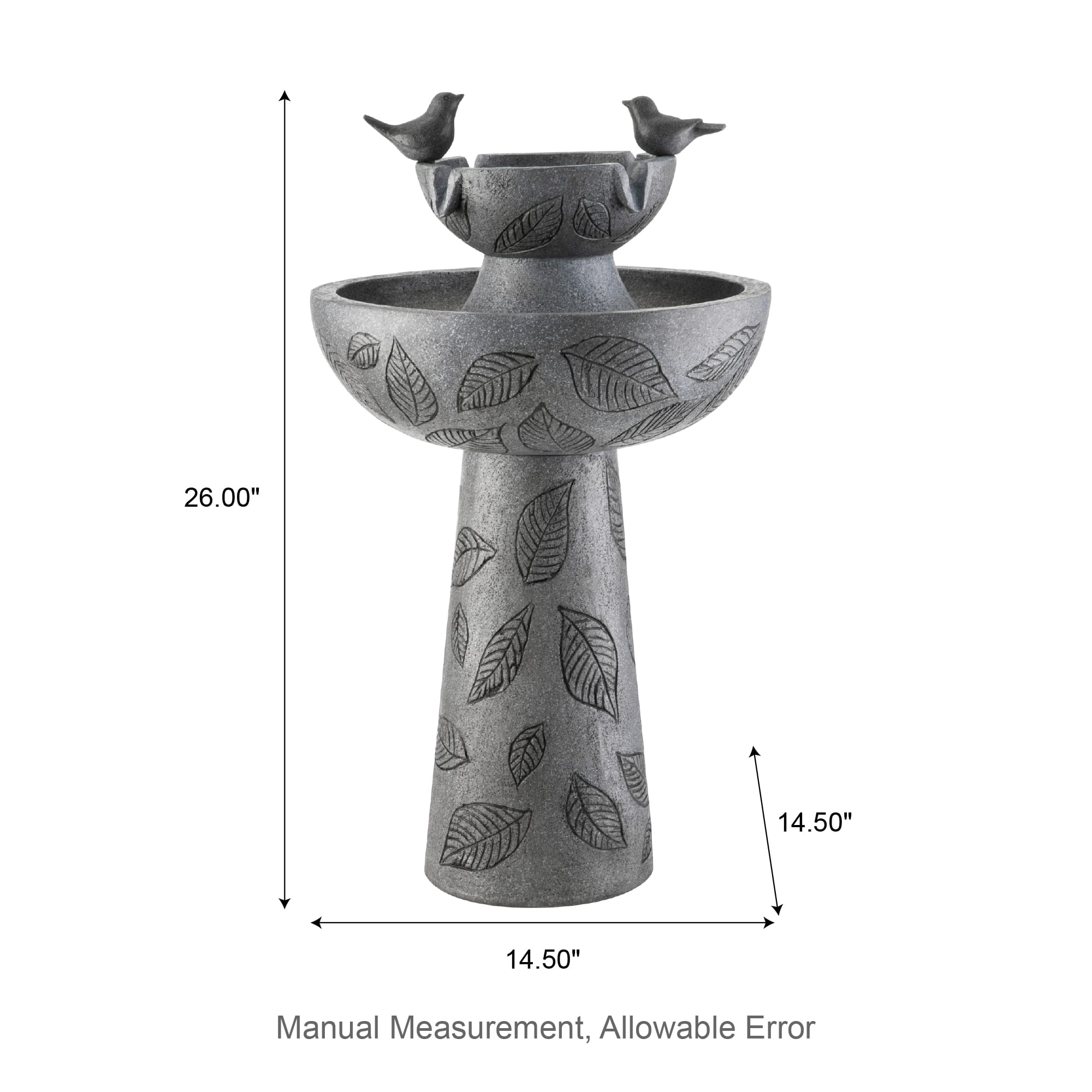 Glitzhome® 26" LED 2-Tier Birdbath Outdoor Fountain with Birds