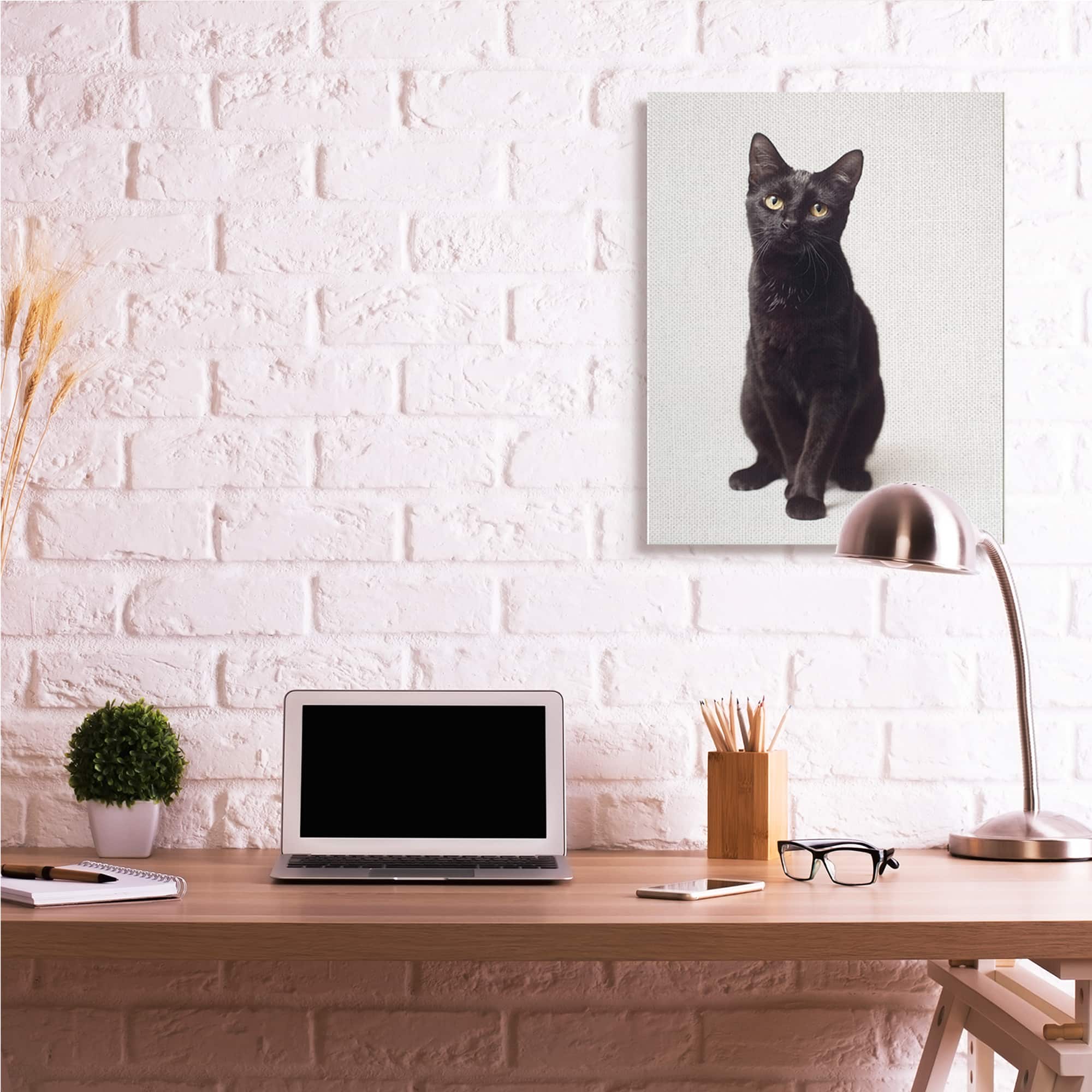 Stupell Industries Cute Black Cat Expressive Eyes Pet Portrait Canvas Wall Art