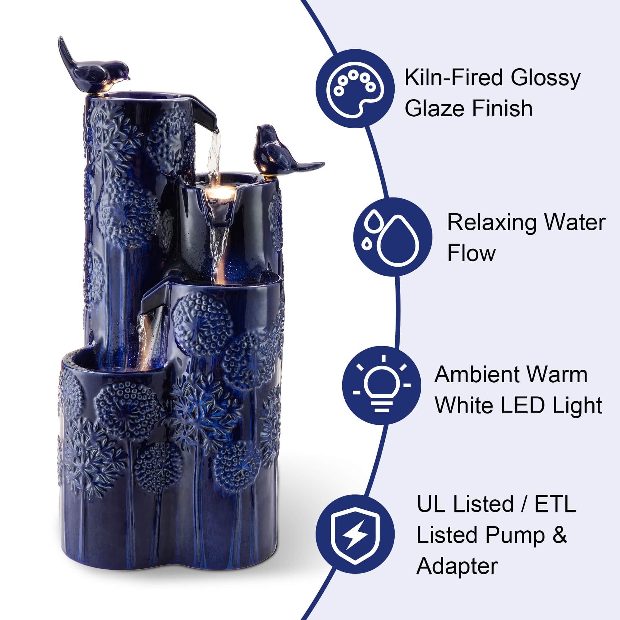 Glitzhome® 26.25" LED 4-Tier Dandelion Texture Vase-Shaped Outdoor Floor Fountain