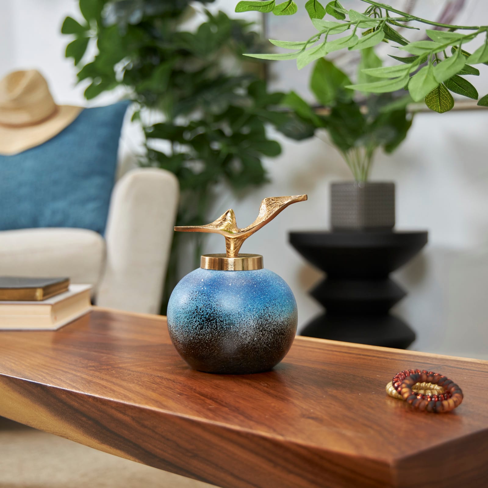 Blue Glass Galaxy Inspired Abstract Decorative Jar