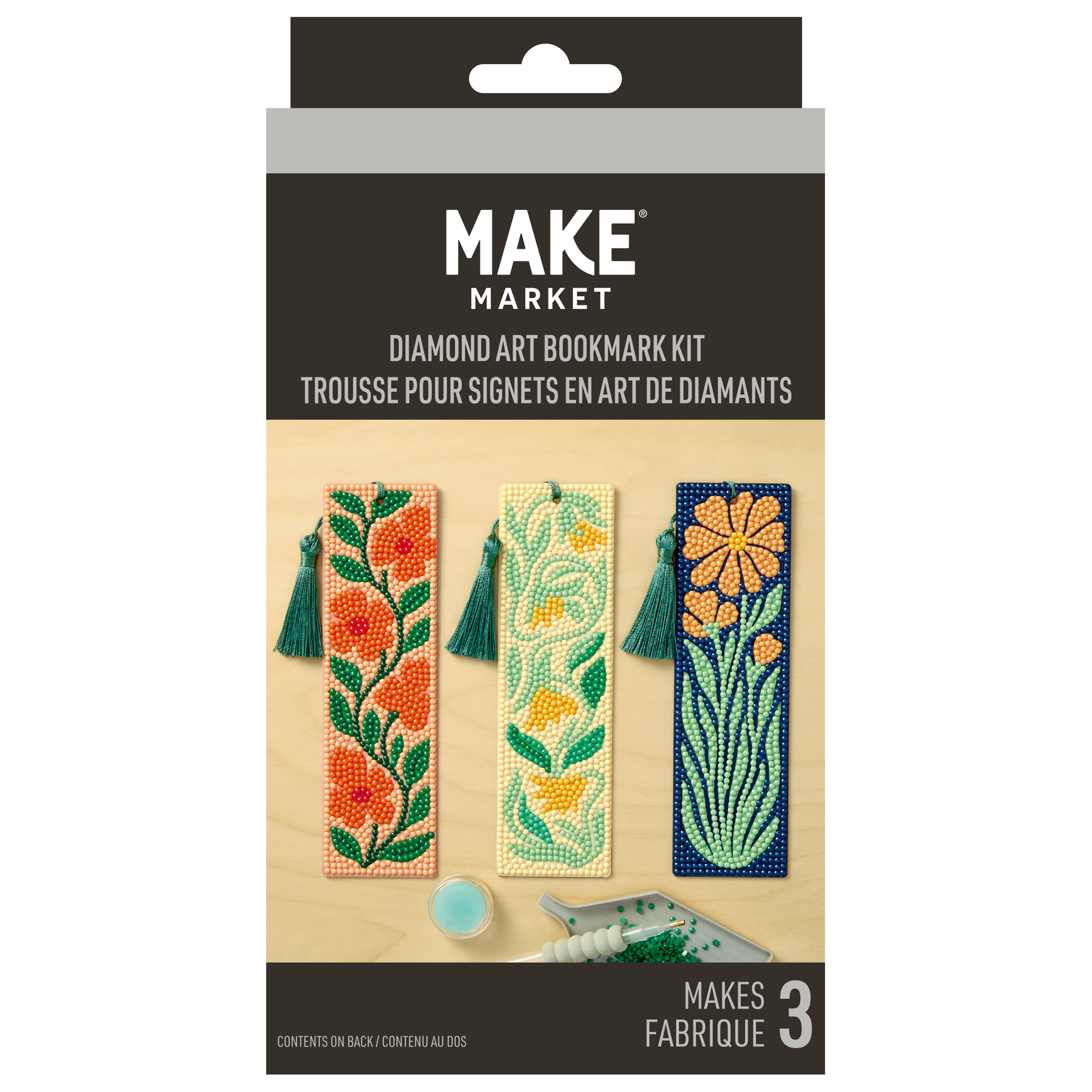 Artsy Flowers 3-Piece Diamond Art Bookmark Kit by Make Market®
