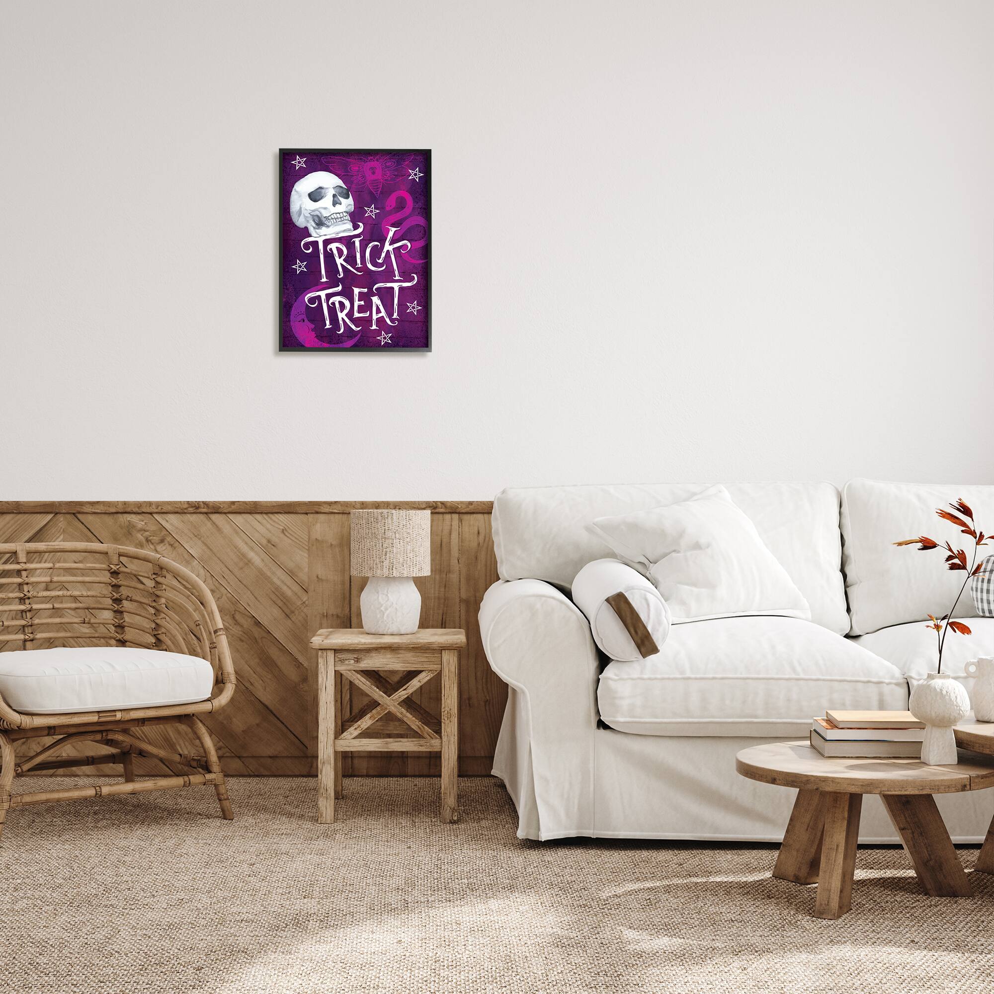 Stupell Industries Trick or Treat Purple Halloween Framed Giclee Art