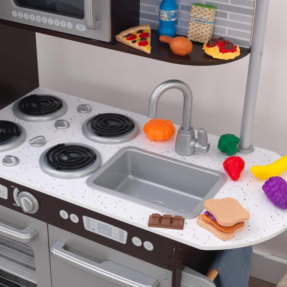 KidKraft Uptown Espresso Wooden Play Kitchen & Play Food Accessories Set