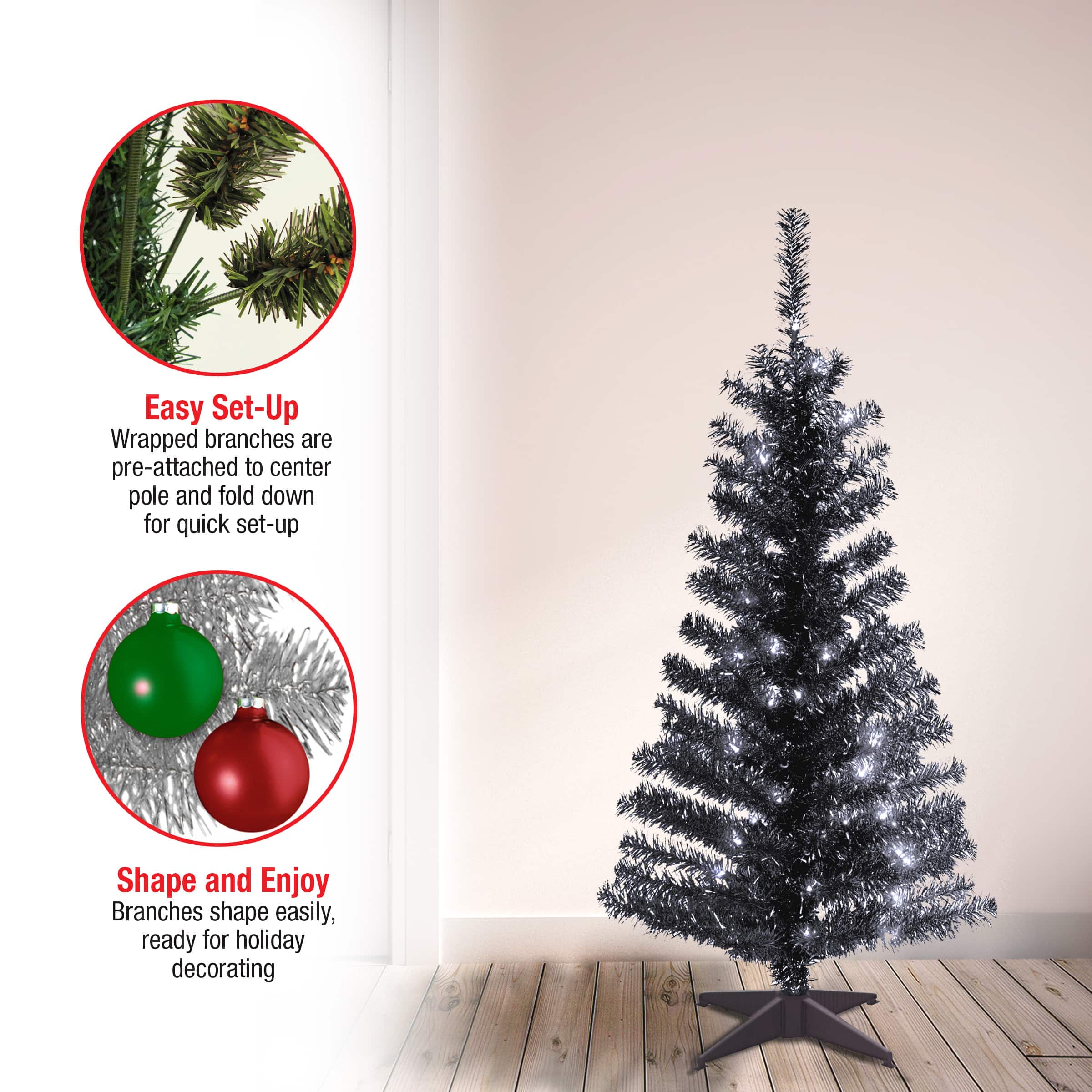 4ft. Pre-Lit Tinsel Artificial Christmas Tree, Clear Lights