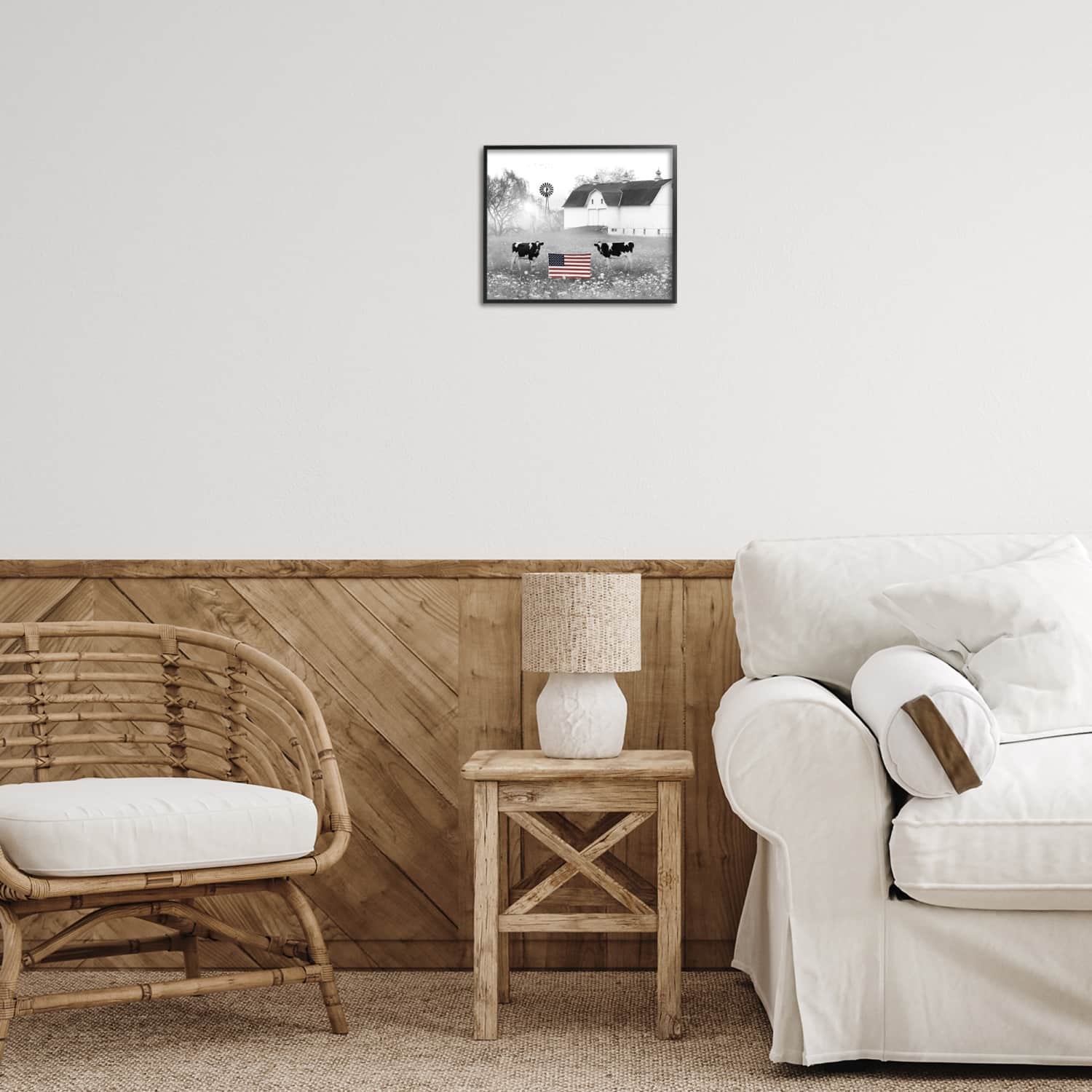 Stupell Industries Americana Barn Country Cows Flag Framed Giclee Art
