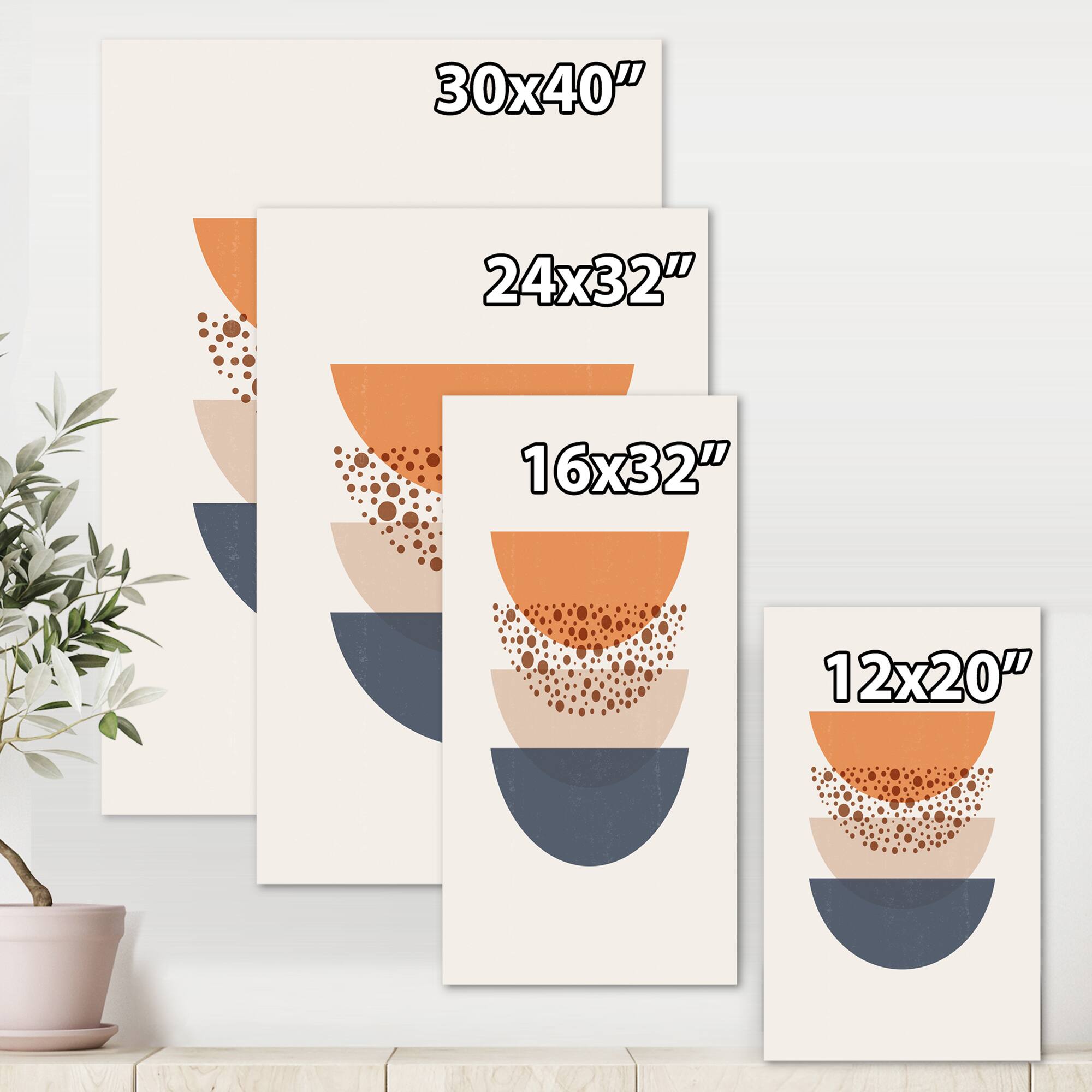 Designart - Abstract Sun & Moon Geometrics In Blue & Orange - Modern Canvas Wall Art Print