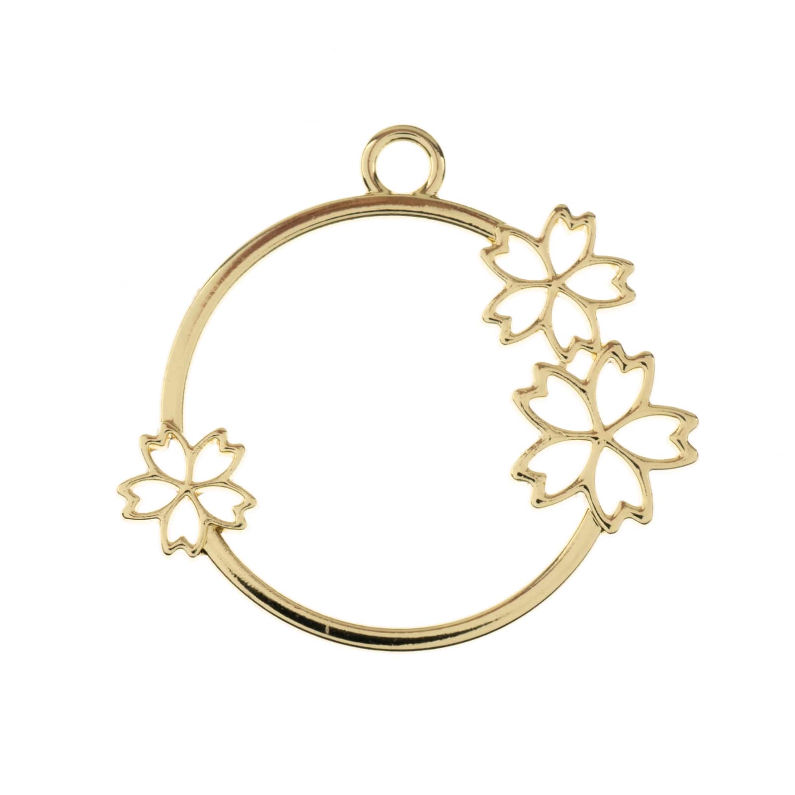 John Bead Beadwork Findings Gold Circle with Flowers Pendant, 4ct.
