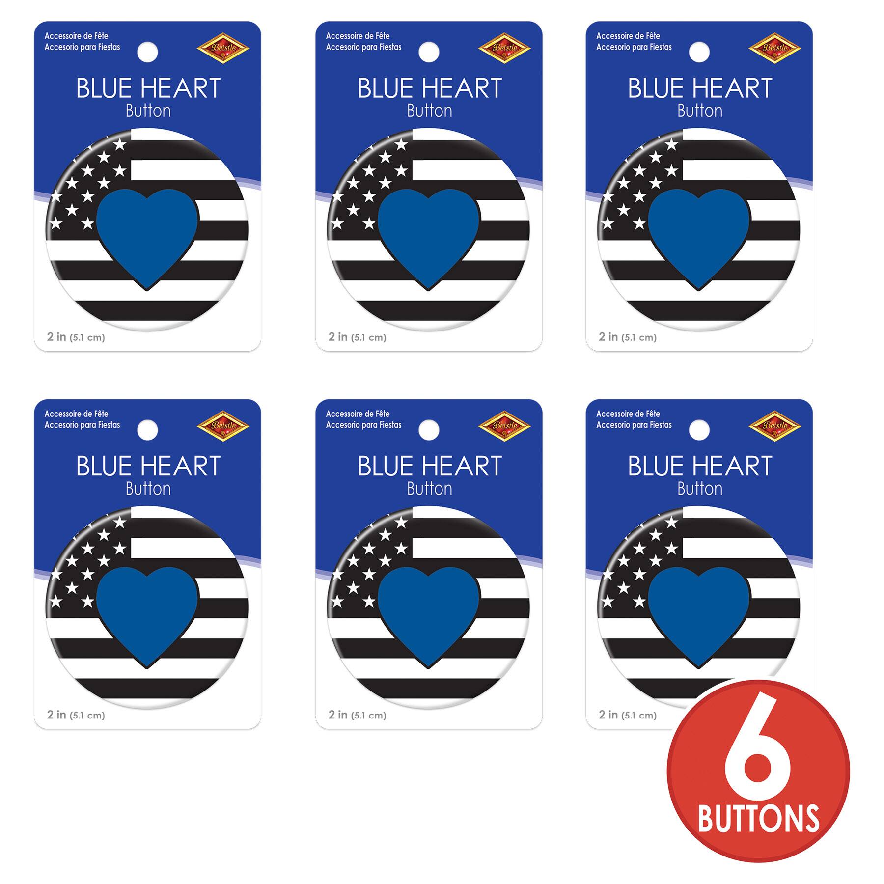 Beistle 2" Blue Heart Buttons, 6ct.