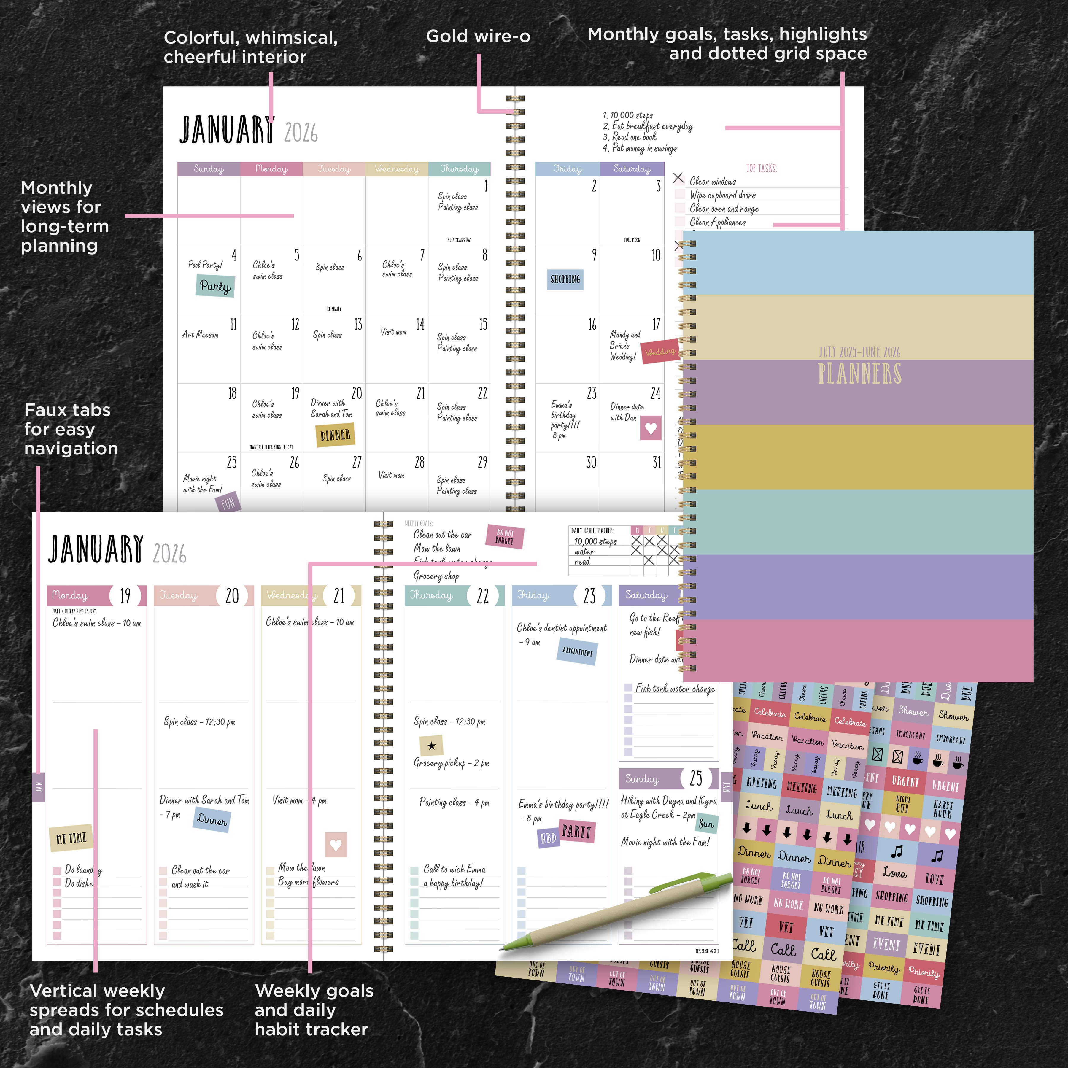 TF Publishing 2025-2026 Striped Down Large Weekly/Monthly Planner
