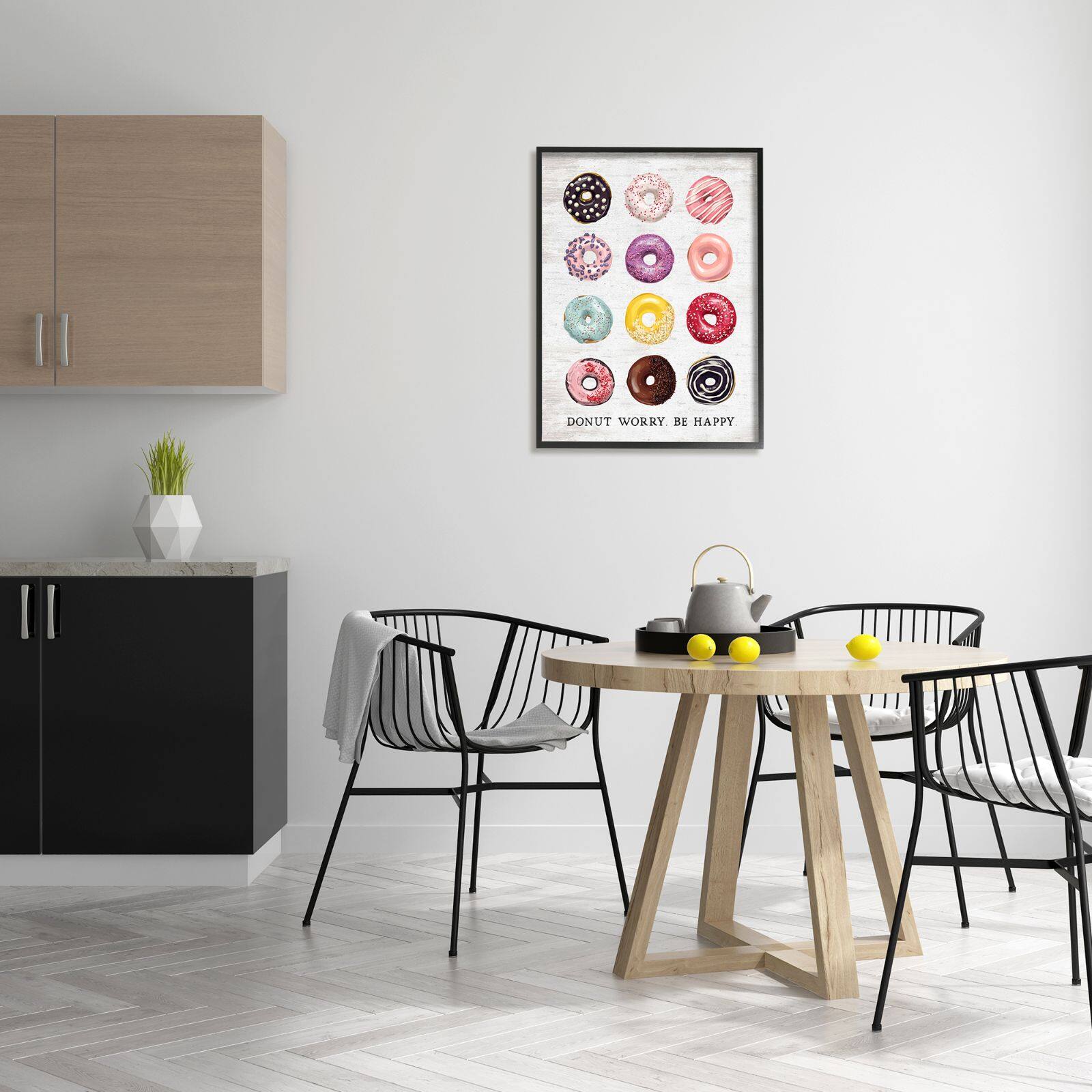 Stupell Industries Donut Worry Be Happy Pun Glazed Farmhouse Desserts Framed Wall Art