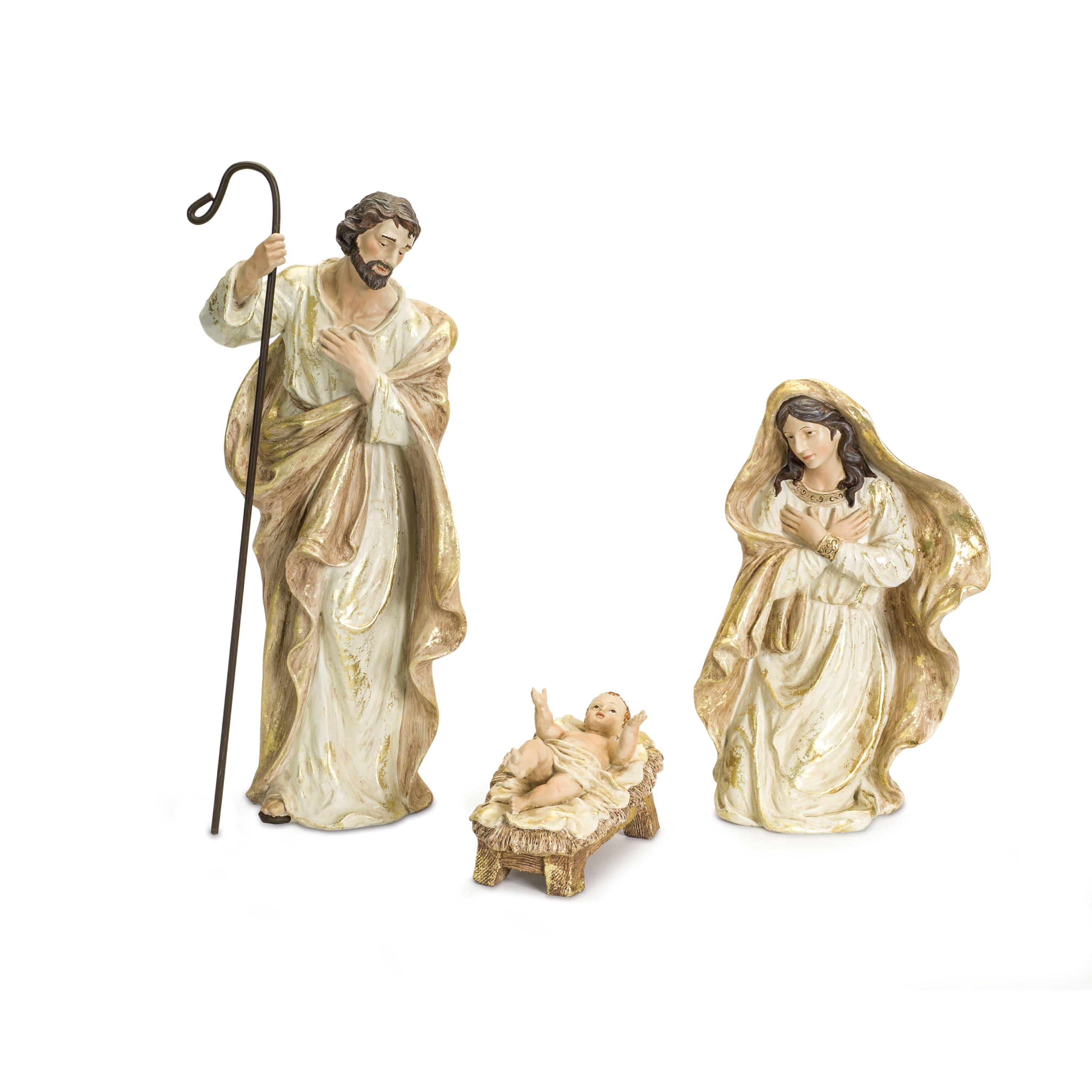 Melrose White & Gold Nativity Holy Family Figurines Set