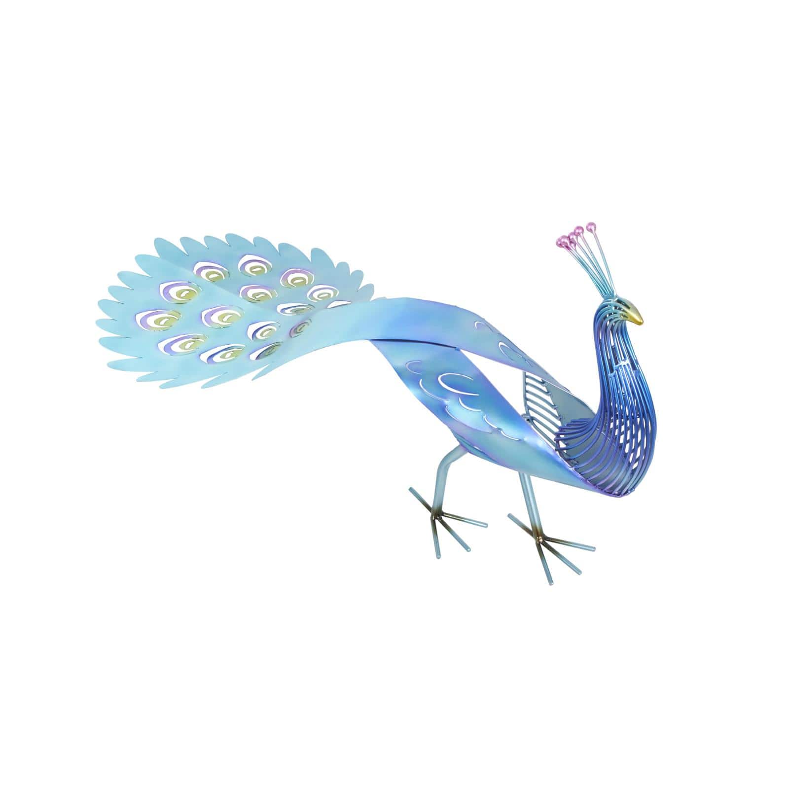 46" Blue Open Wire Frame Metal Peacock Garden Sculpture