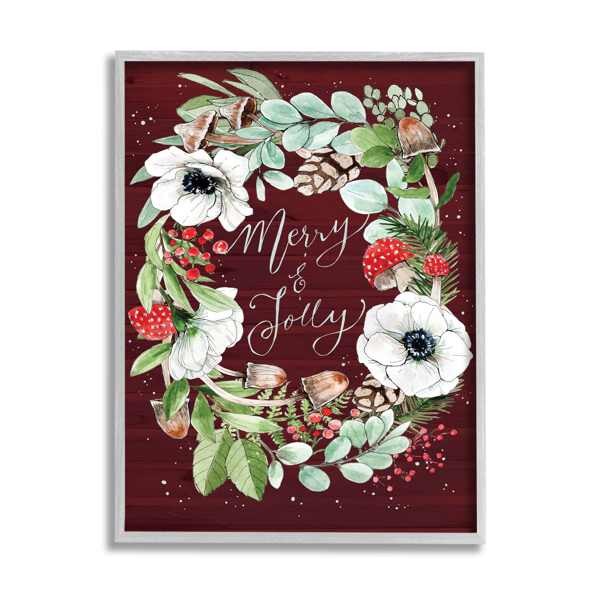 Stupell Industries Merry & Jolly Seasonal Mushroom Wreath Framed Giclee Art