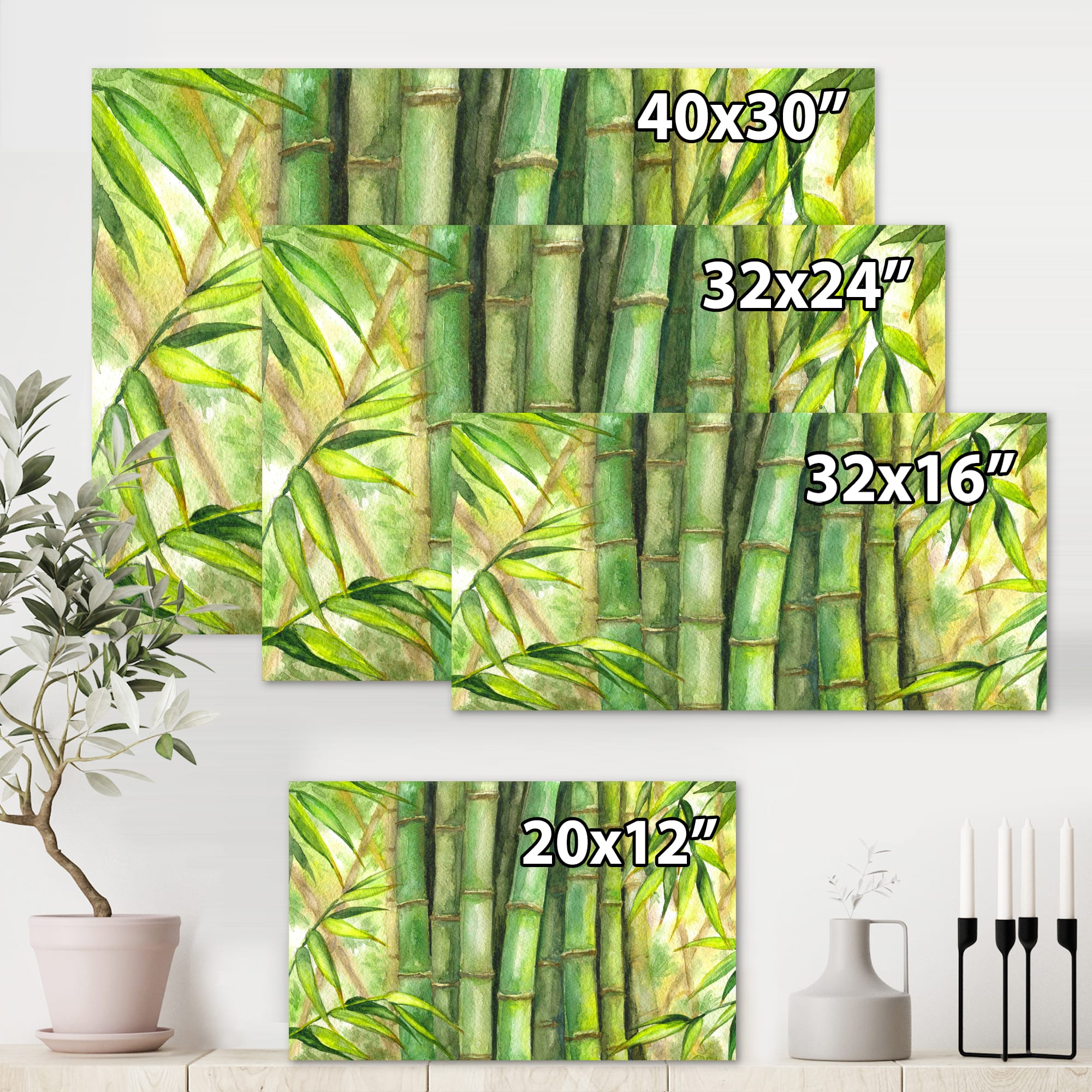 Designart - Bright Green Bamboo Stems - Transitional Canvas Wall Art Print