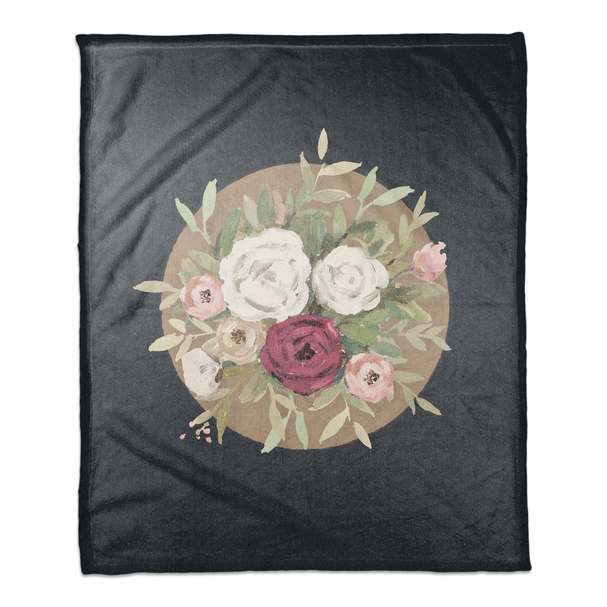 50" x 60" Florals on Navy Coral Fleece Blanket