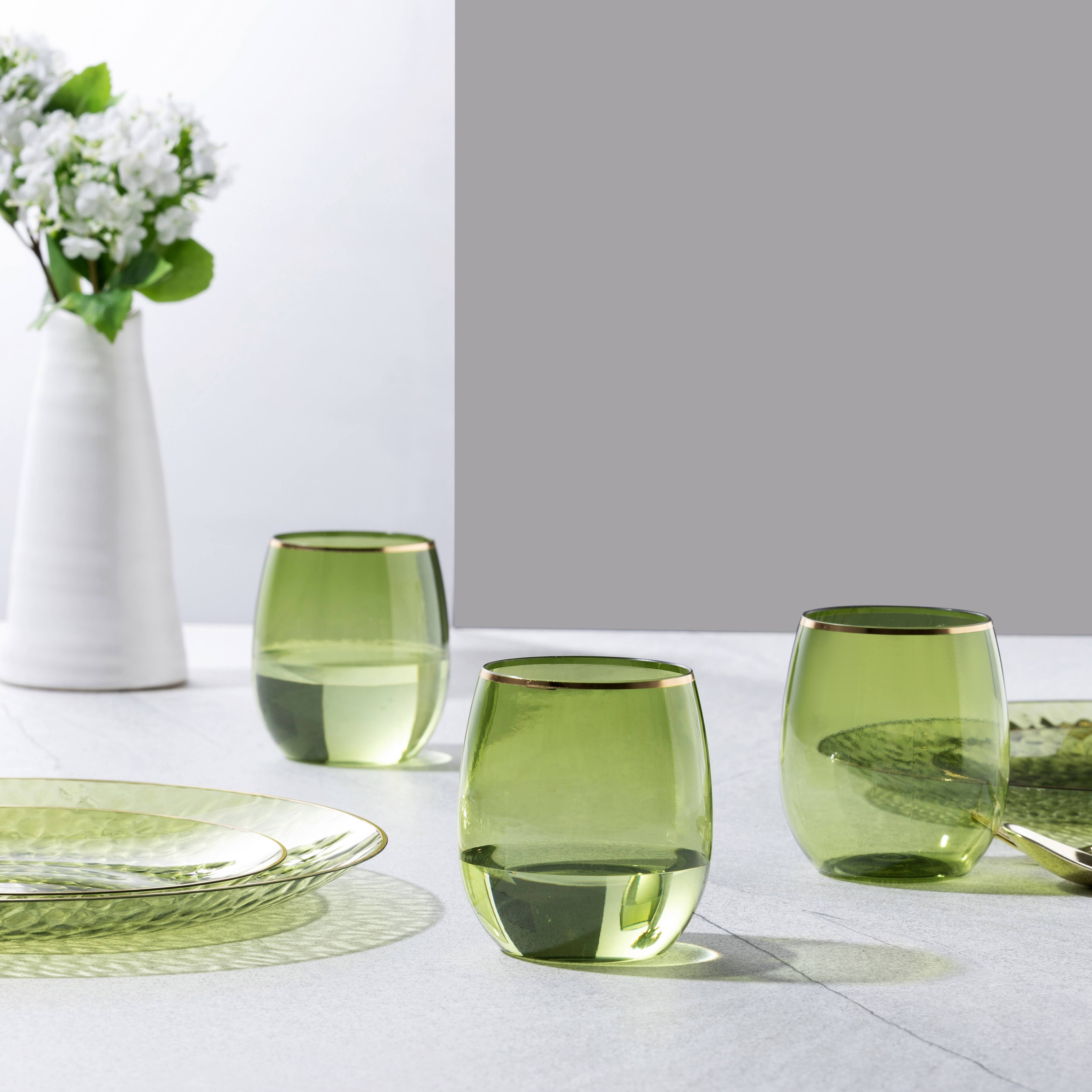 12 oz. Green with Gold Edge Plastic Wine Glasses , 4ct. by Celebrate It™