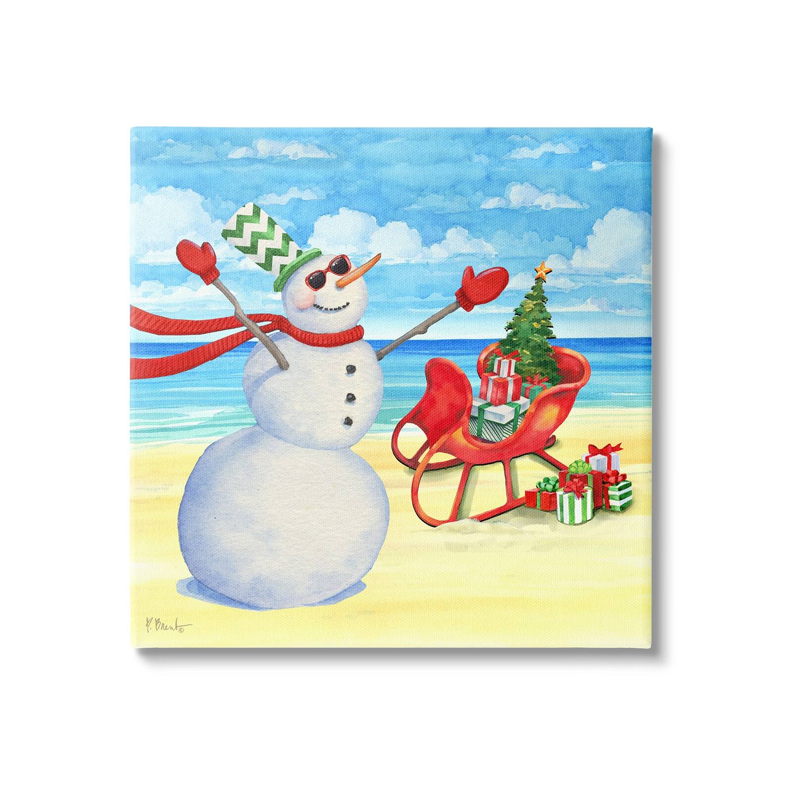 Stupell Industries Snowman on Beach Scene Canvas Wall Art