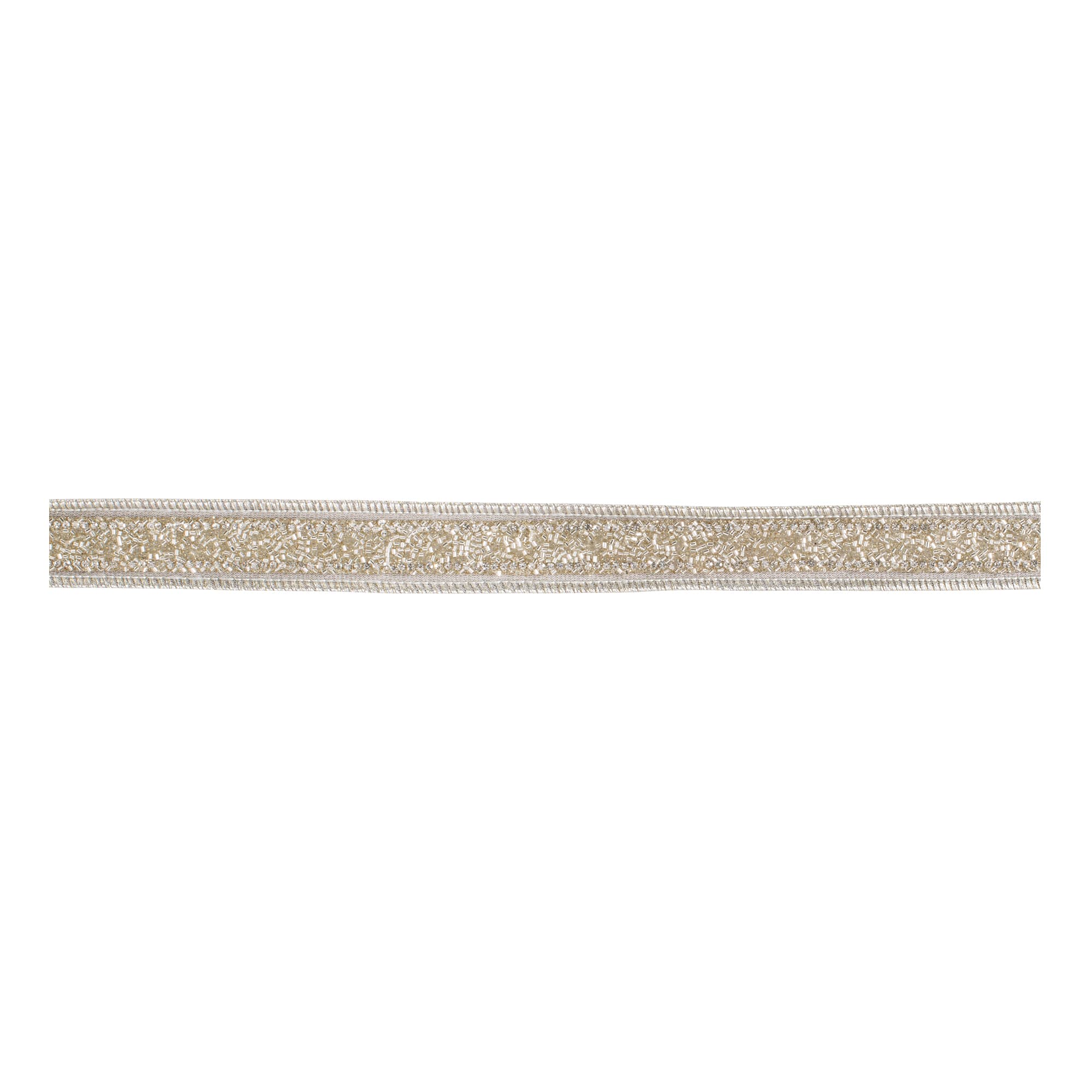 Melrose 1.5" x 5yd. Gold & Silver Beaded Glitter Wired Ribbon