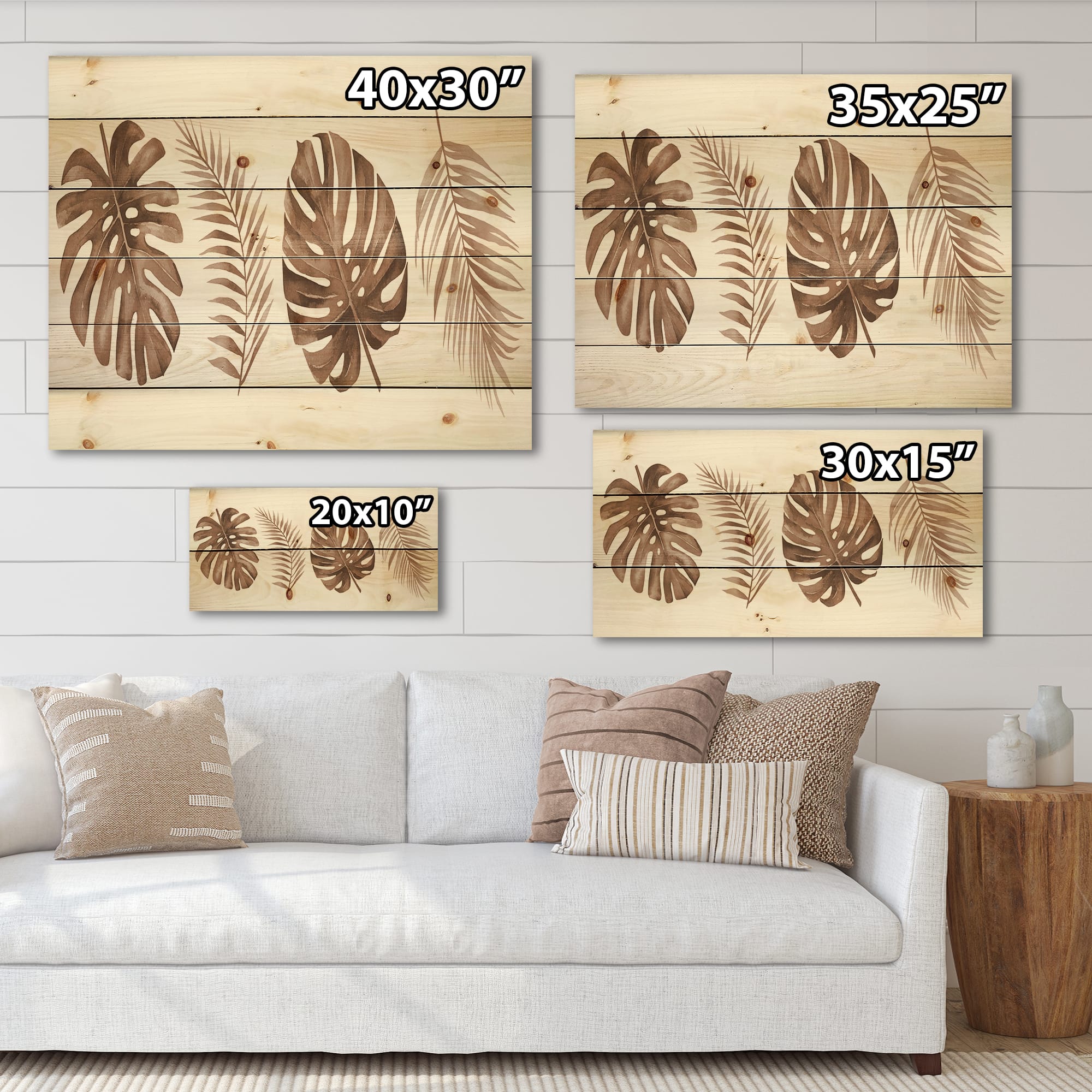 Designart - Tropical Monstera and Palm Leaf In Terracotta - Traditional Print on Natural Pine Wood