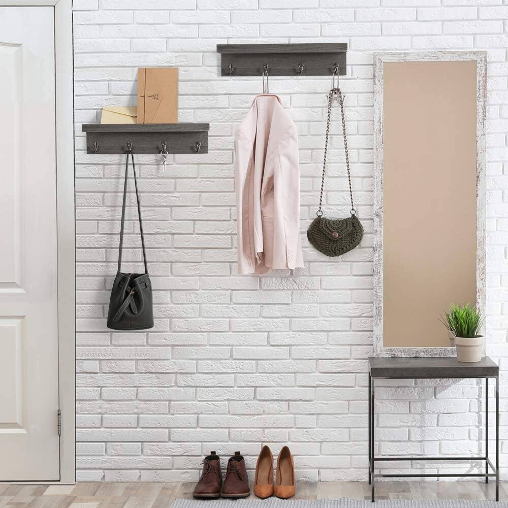 NEX™ 16" Rustic Gray Modern Wall-Mounted 4-Hook Coat Racks, 2ct.
