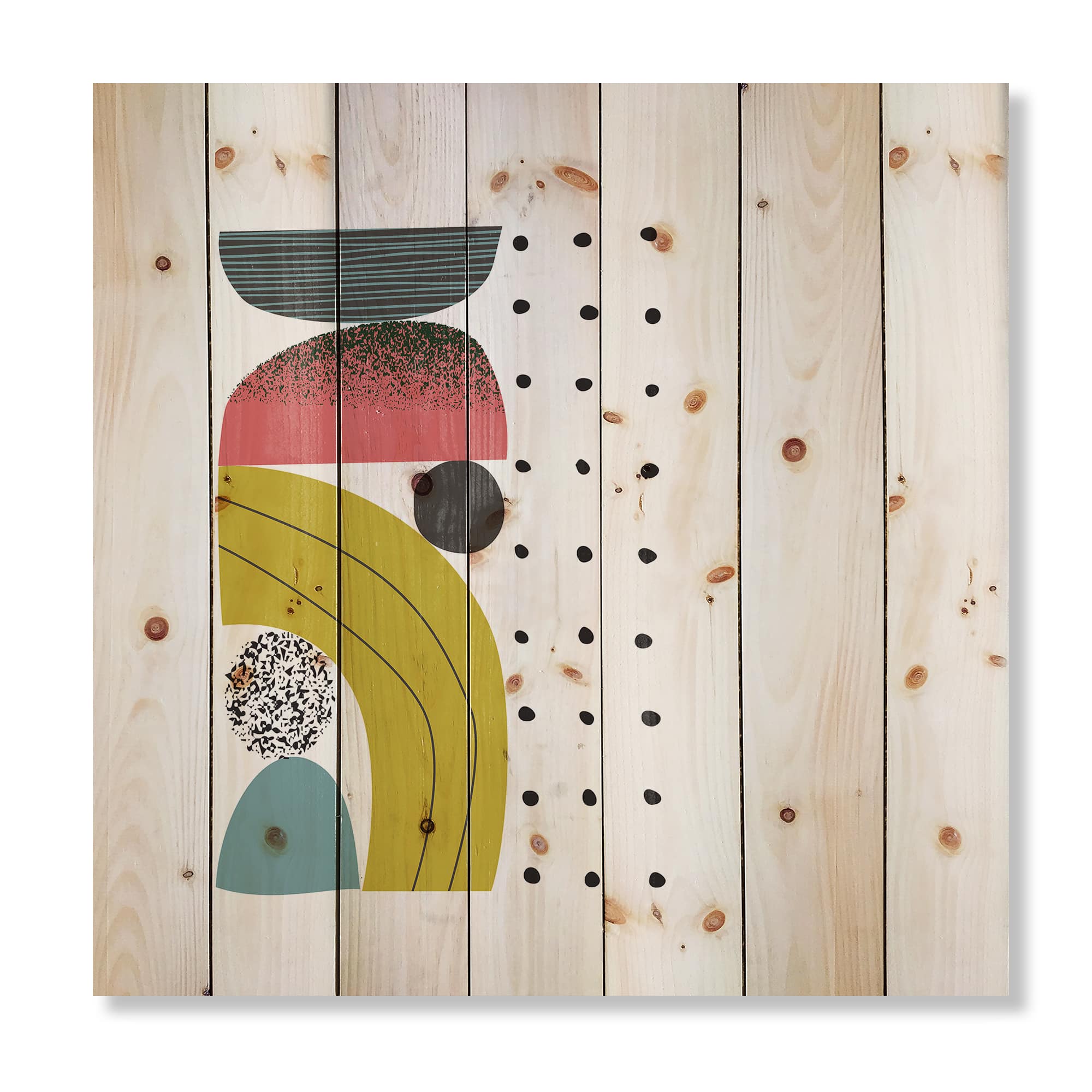 Designart - Colorful Geometric Abstract Art Collage I - Modern Print on Natural Pine Wood