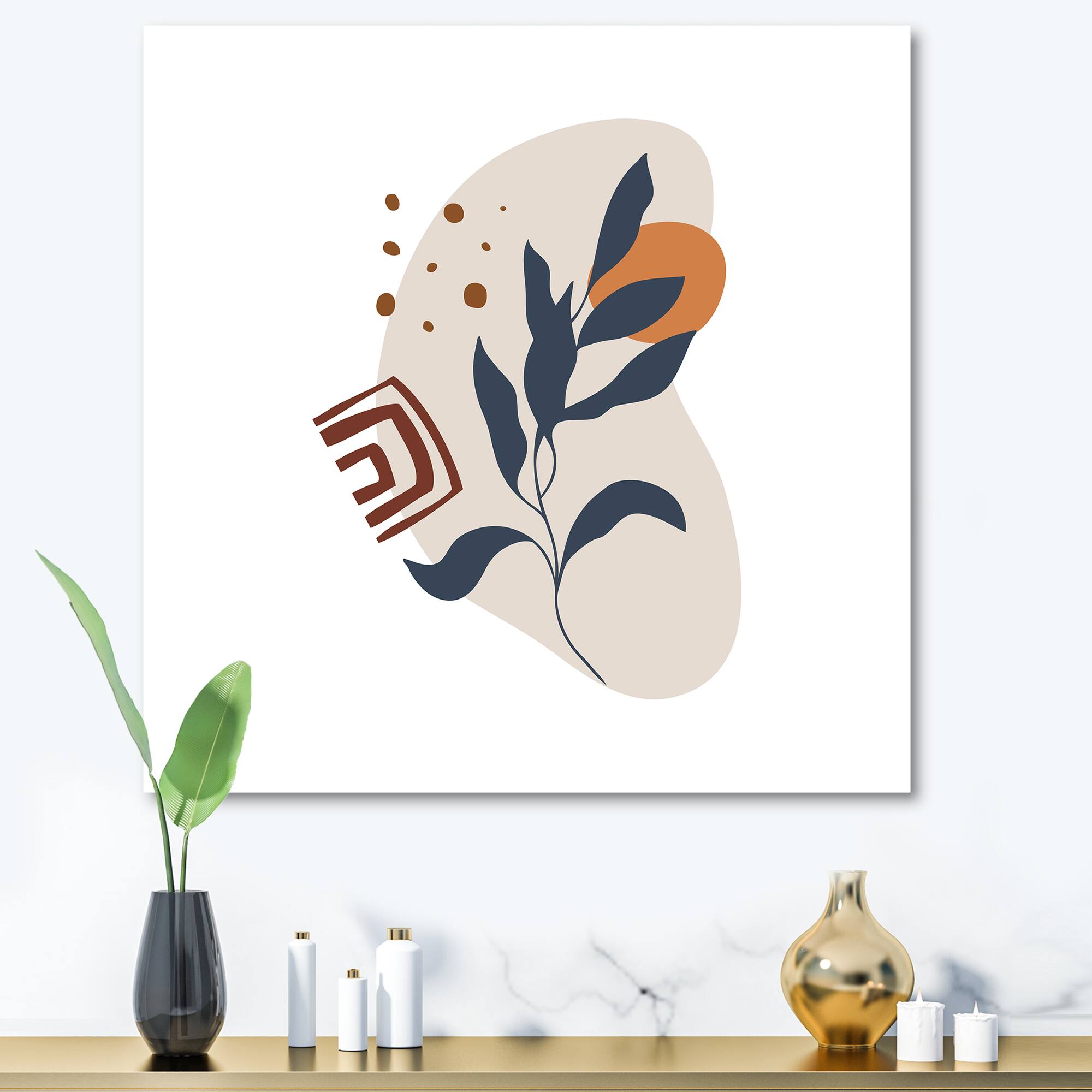 Designart - Abstract Flowers On Minimal Shapes VII - Modern Canvas Wall Art Print