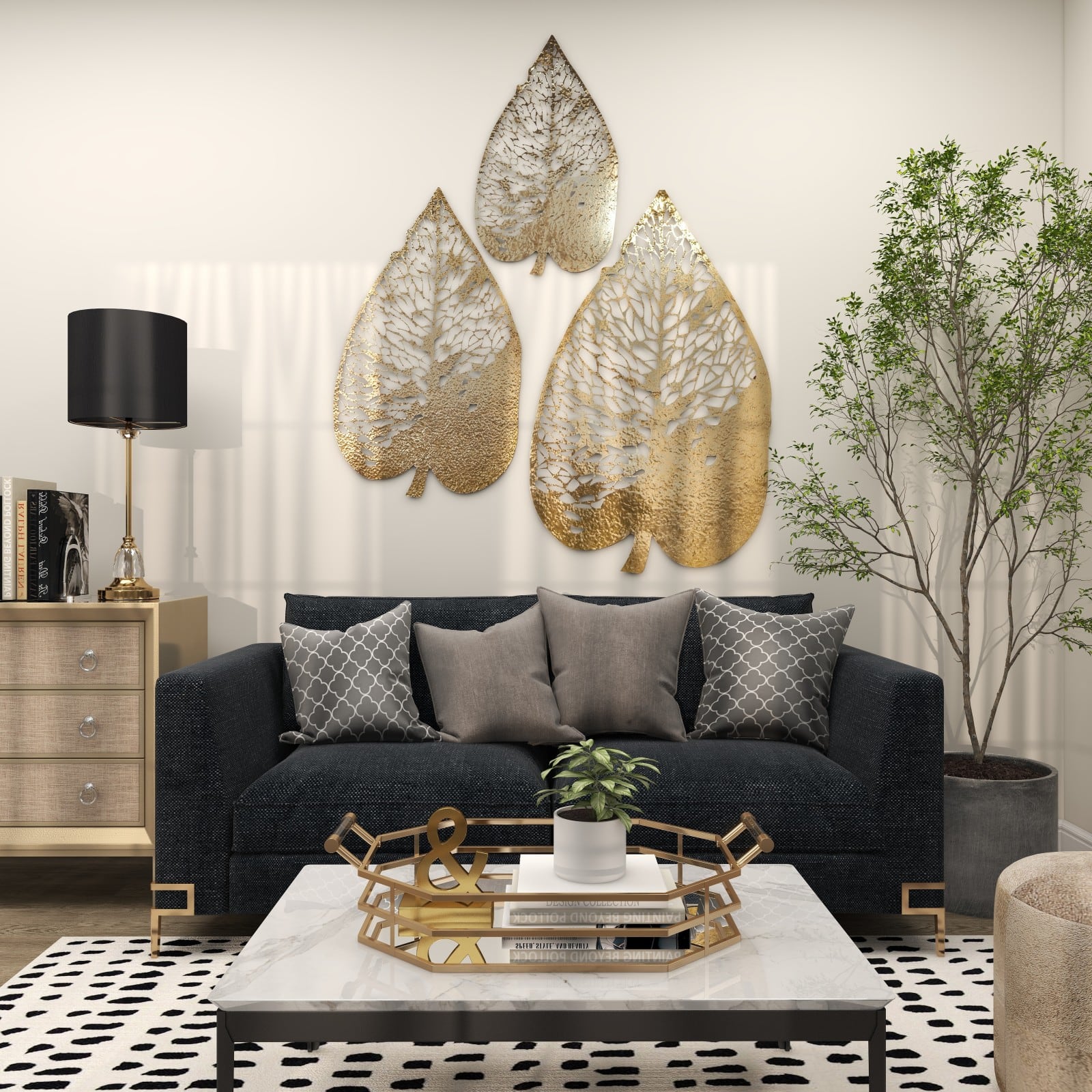 Laser-Cut Gold Metal Leaf Wall Décor Set