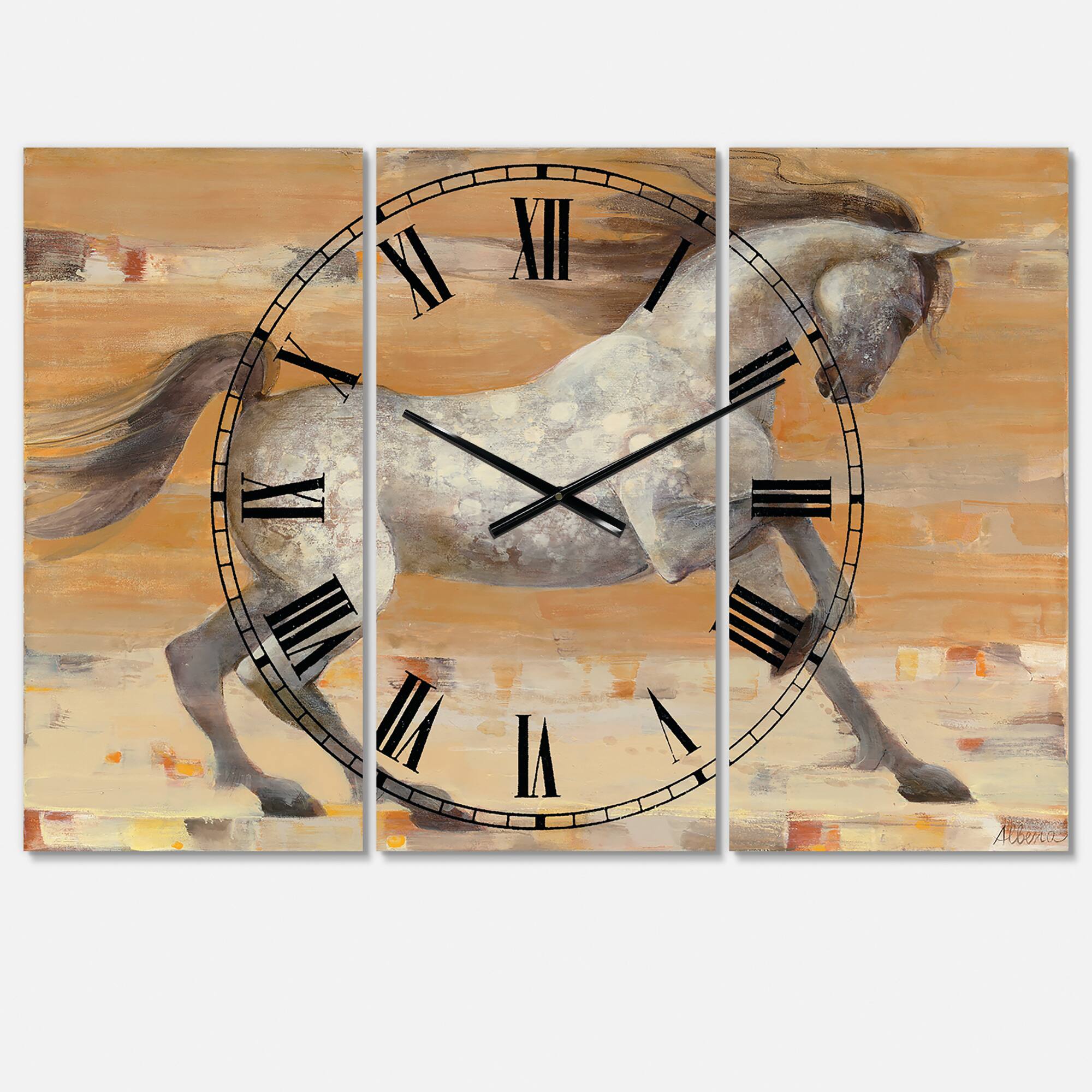 Designart 'Southwest Beige Horse Farmhouse Multipanel Wall Clock