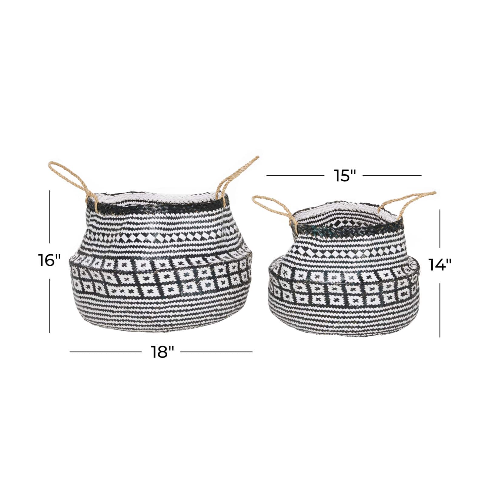 Black & White Boho Round Storage Basket Set