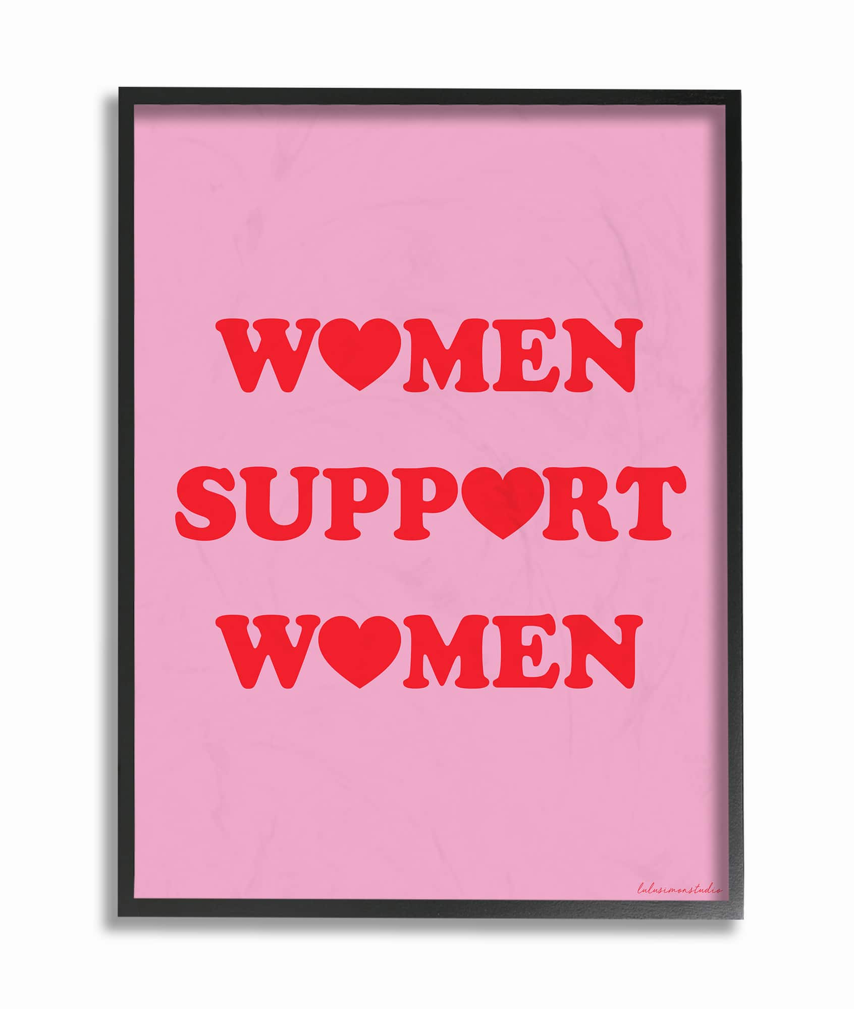 Stupell Industries Pink & Red Hearts Women Support Women Wall Accent with Black Frame