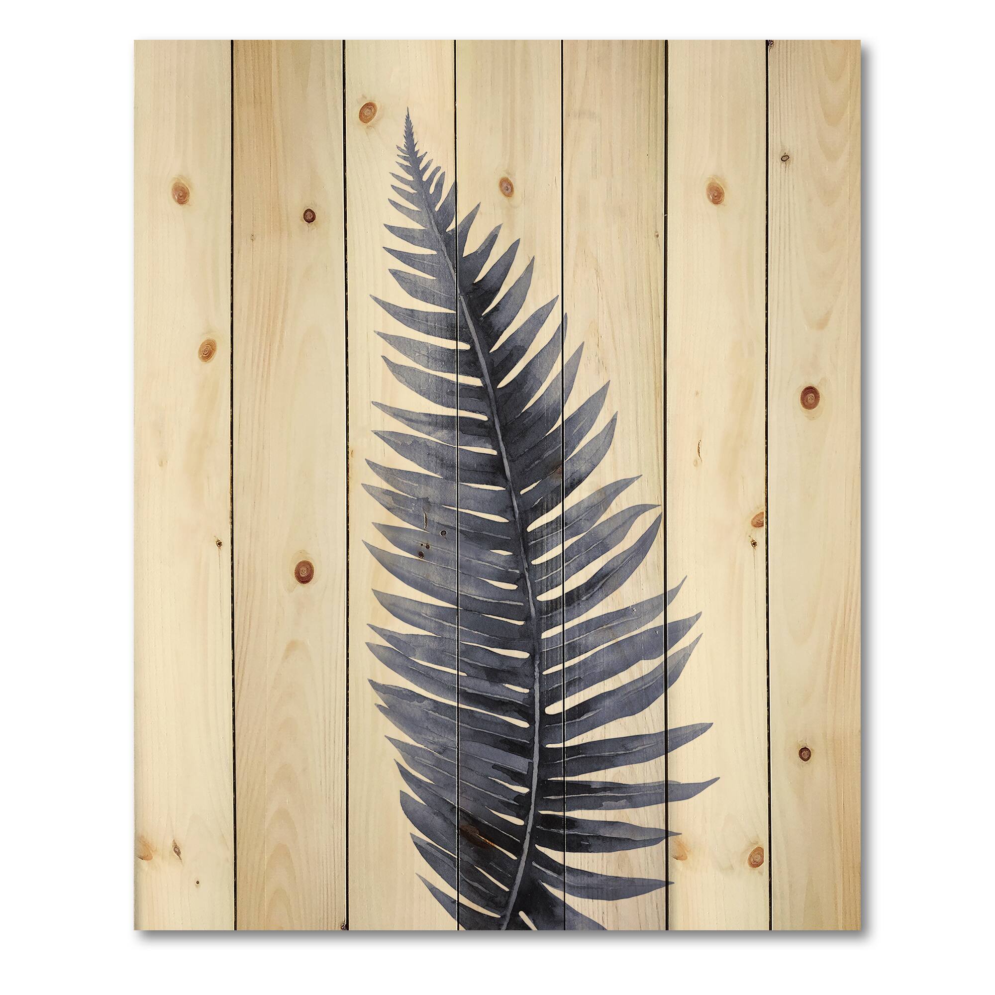 Designart - Tropical Blue Watercolour Leaves II - Bohemian & Eclectic Print on Natural Pine Wood