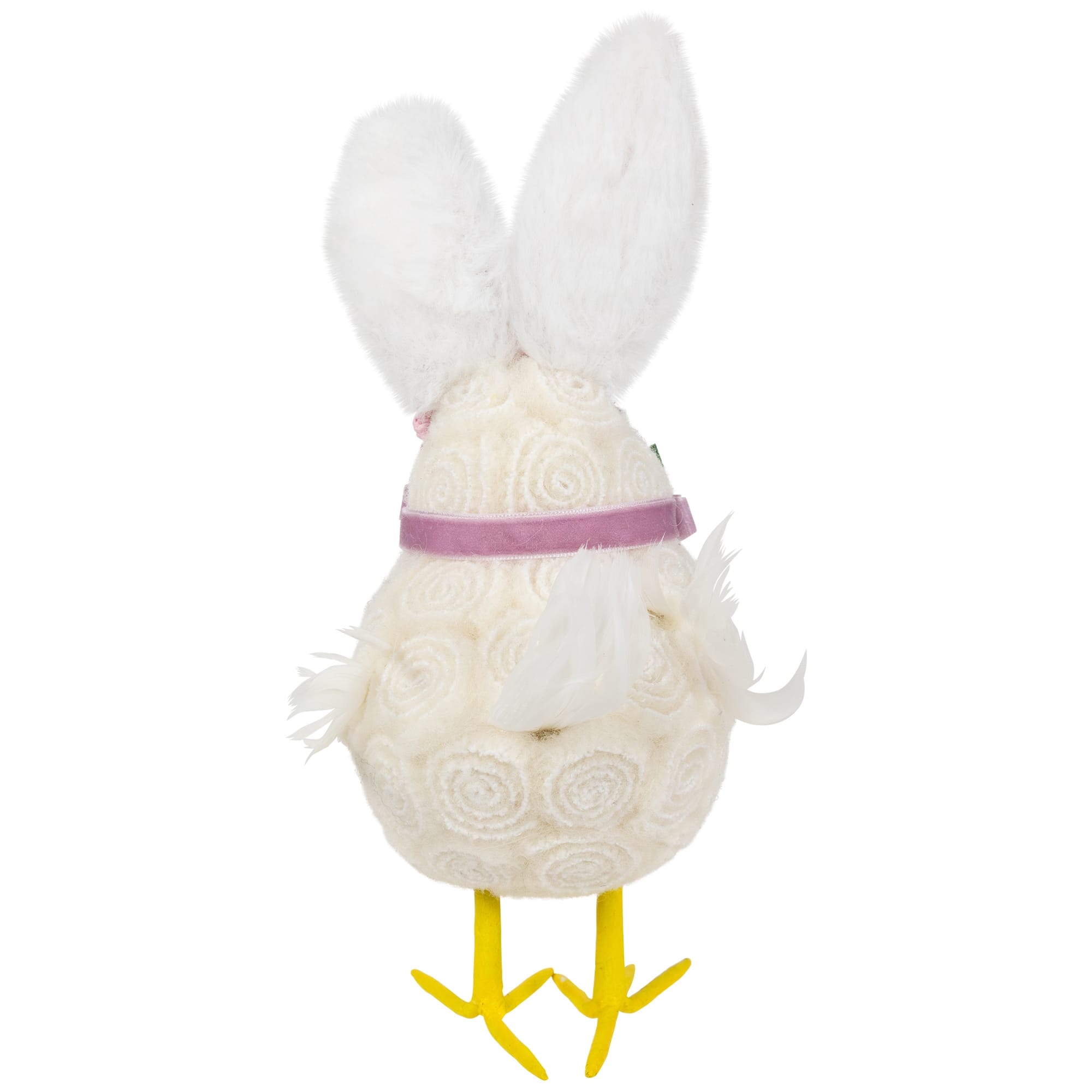8.75" Floral Easter Chick Accent with Polka Dot Faux Fur Rabbit Ears