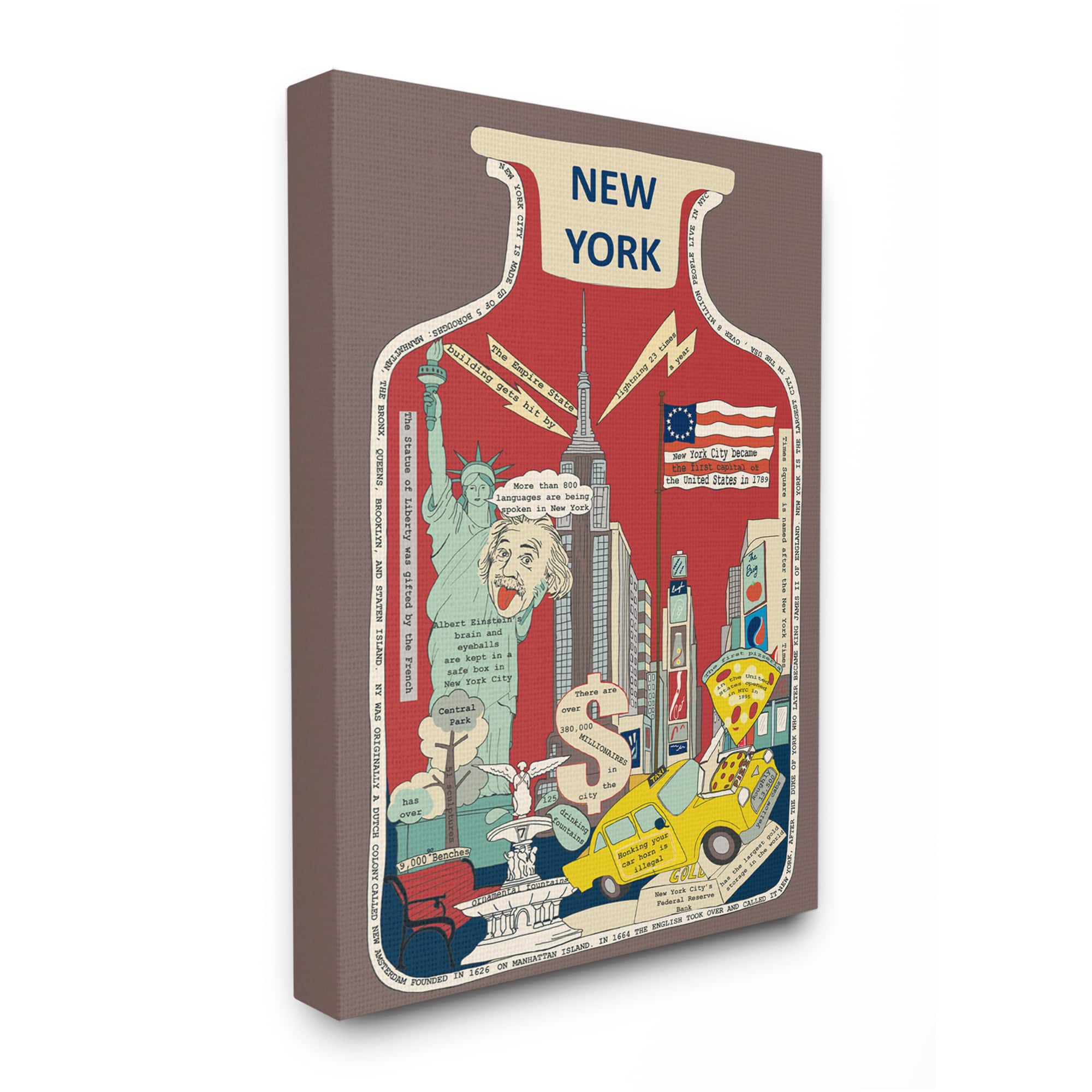 Stupell Industries Vintage Jar New York City Interesting Facts Wall Accent