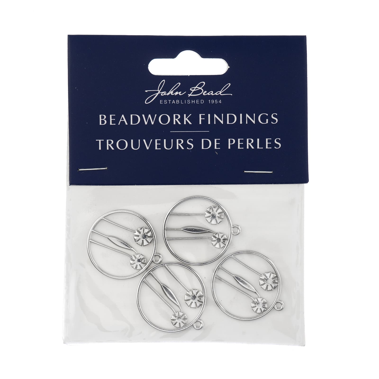 John Bead Silver Circle with Flowers Pendants, 4ct.