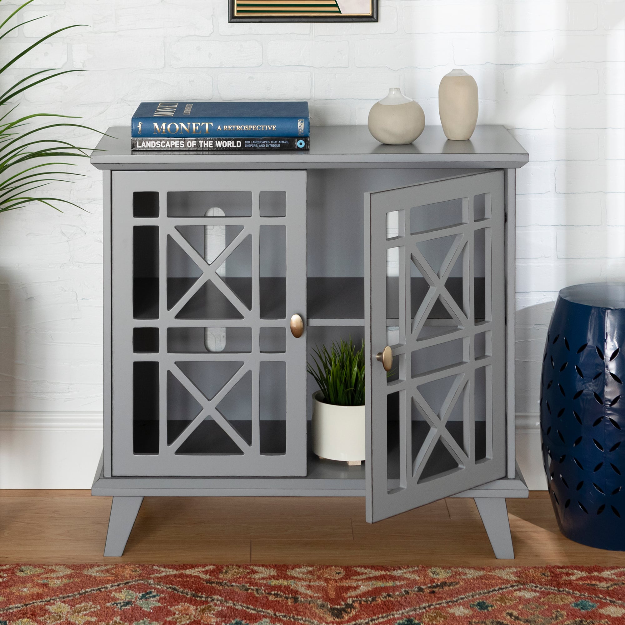 Walker Edison 32" Gray Fretwork Accent Storage Cabinet