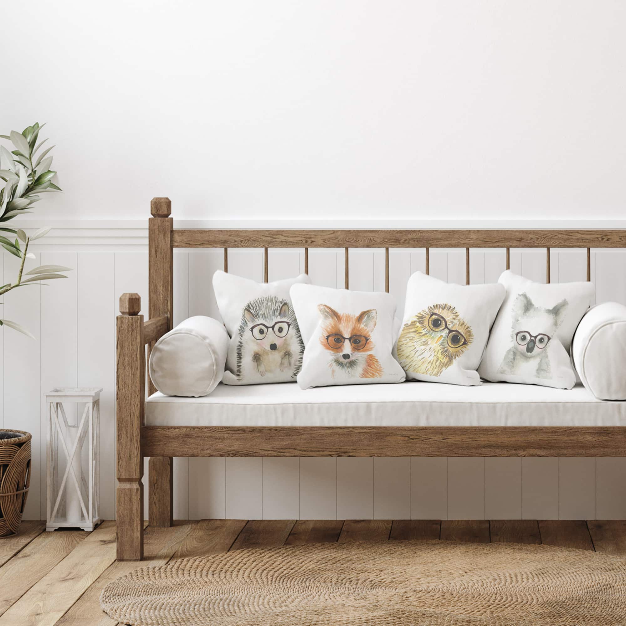 Stupell Industries Adorable Forest Animals Hipster Glasses Owl Fox 4 Pillows, Each 18" x 18"