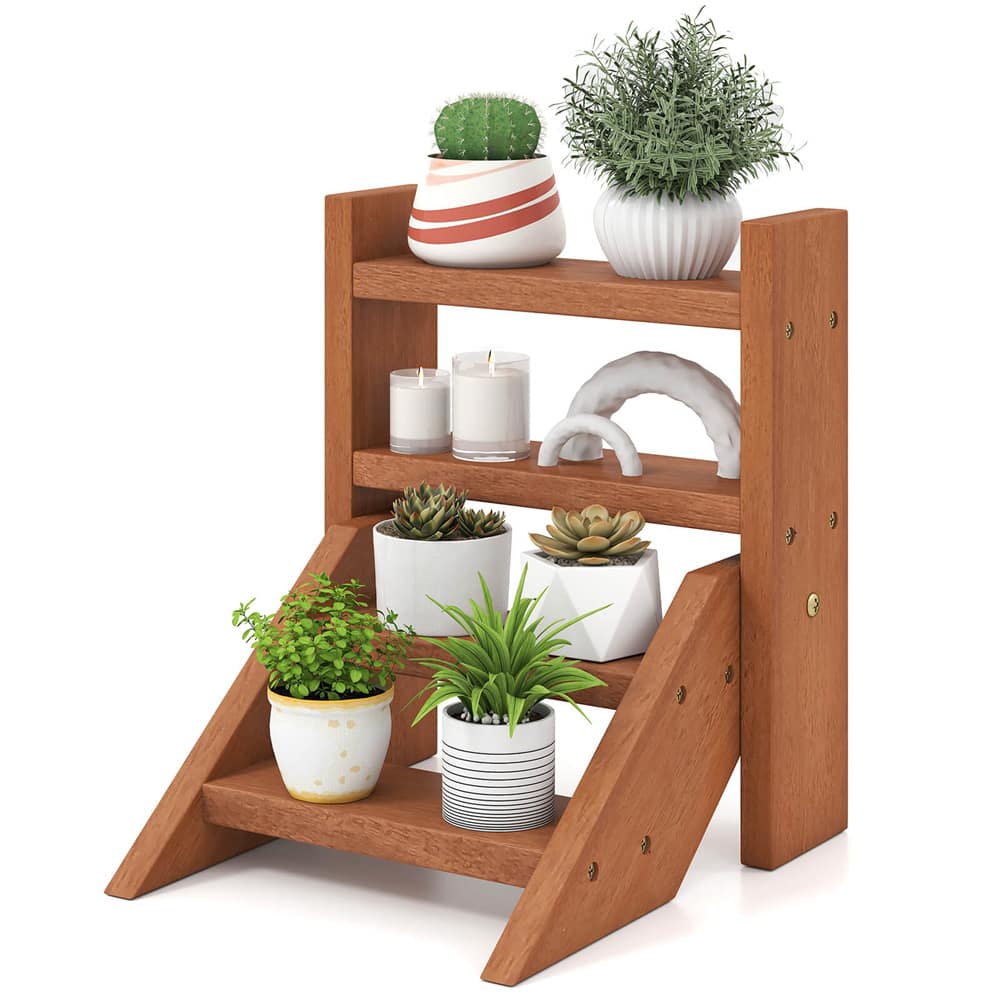Costway 4-Tier Wooden Plant Stand for Multiple Succulents Patio
