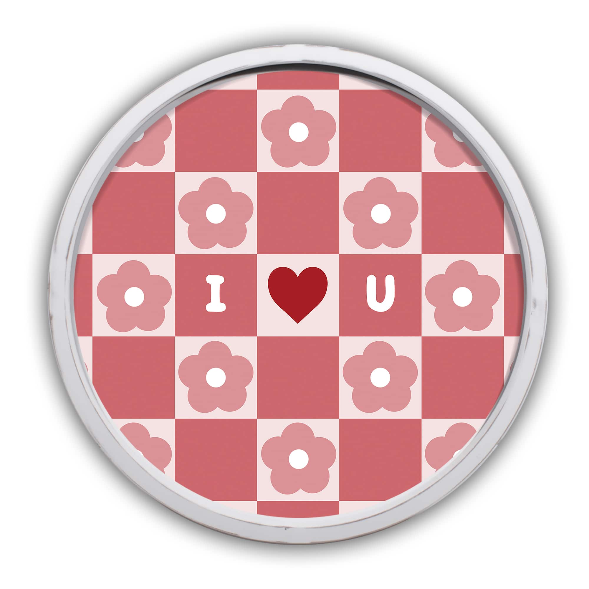 I Heart You Daisy Check Round Framed Print
