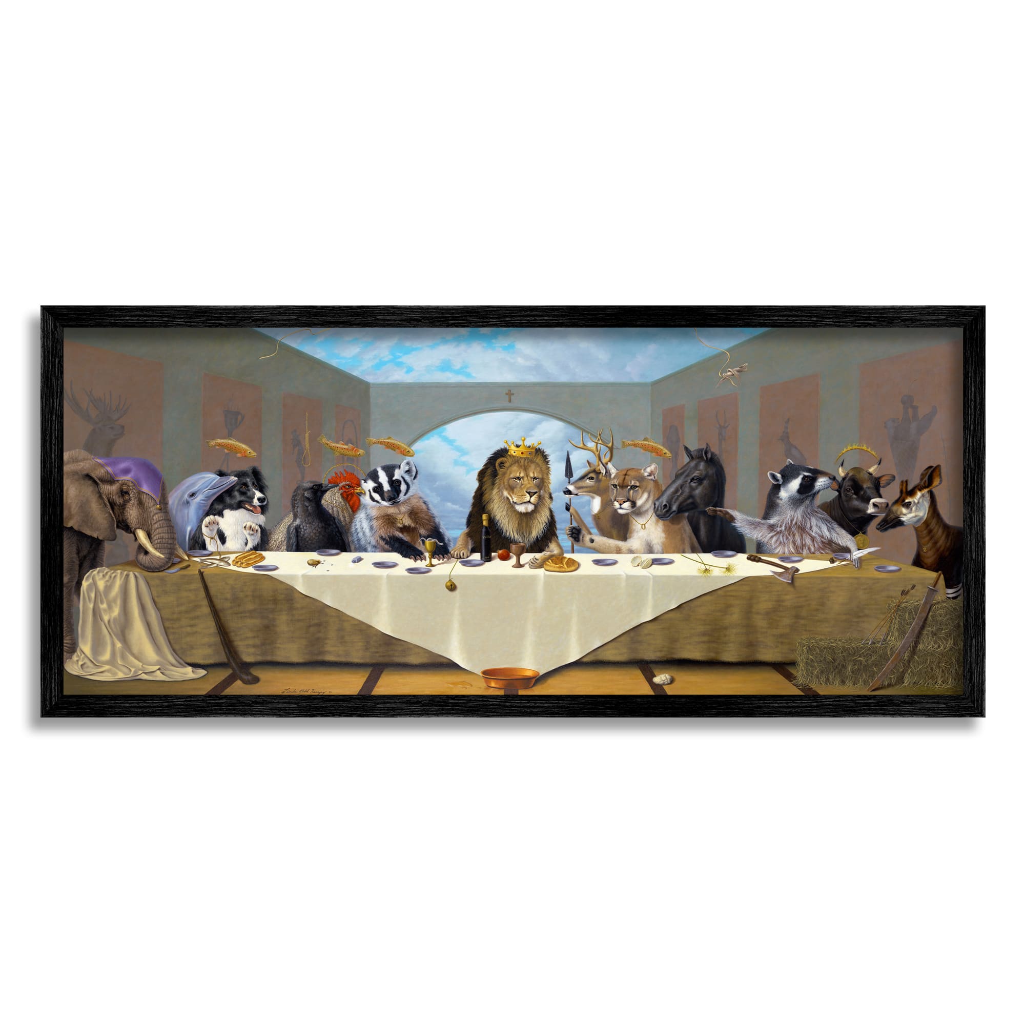Stupell Industries Last Supper Safari Animal Version King Lion Framed Wall Art