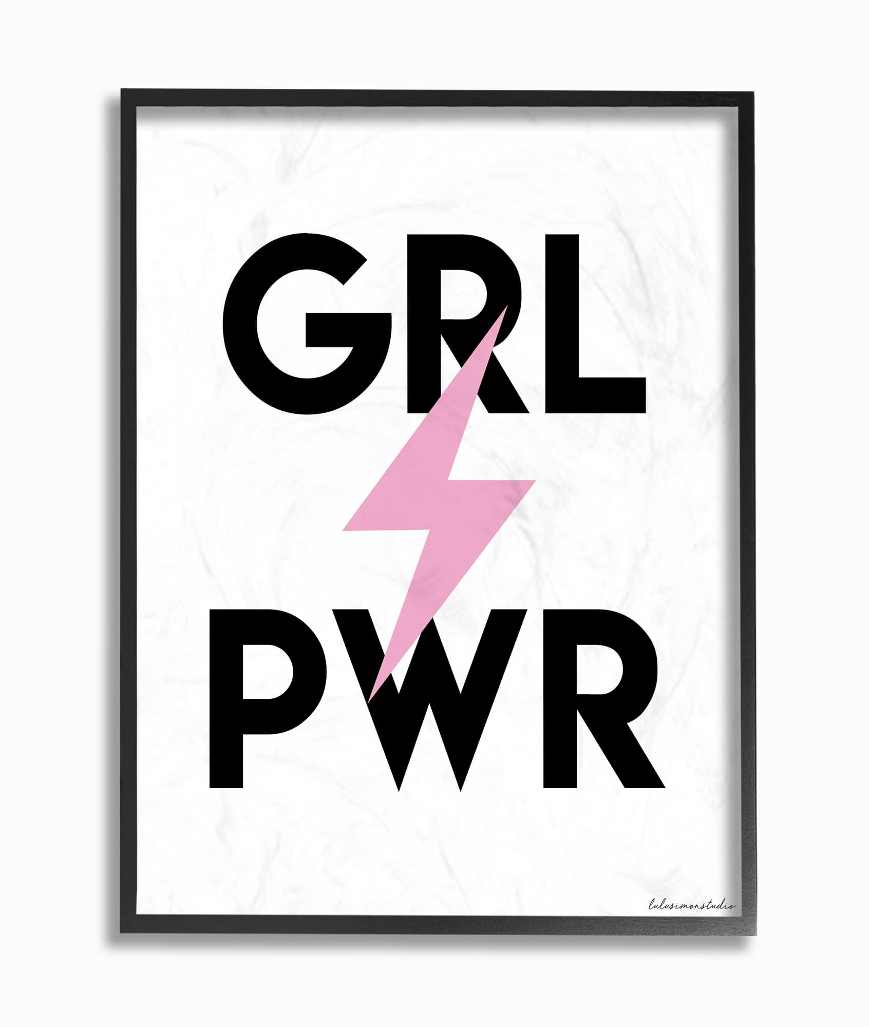 Stupell Industries Girl Power & Lightning Bolt Wall Accent with Black Frame