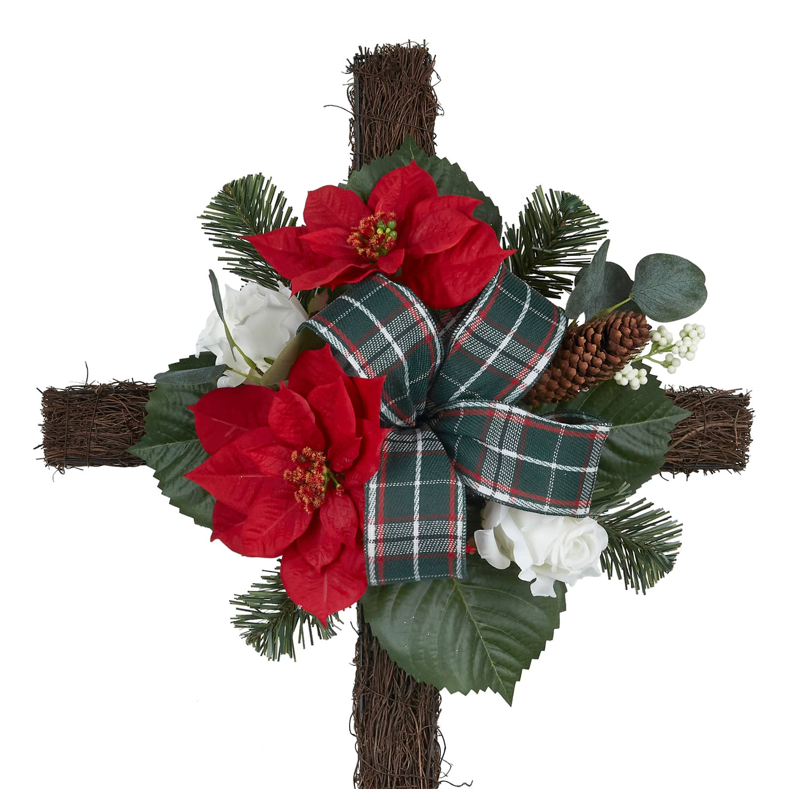 38" White Rose & Red Poinsettia Remembrance Cross by Ashland®