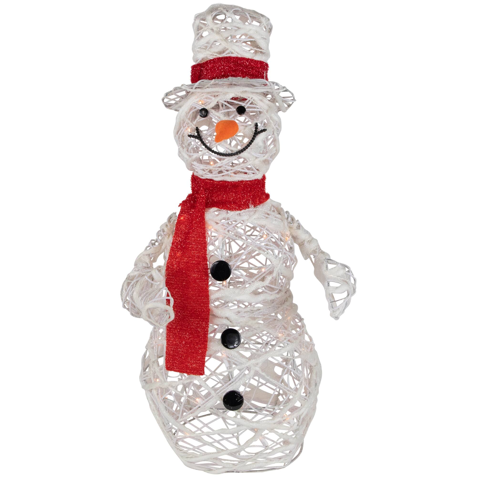 28" Lighted White Glittered Rattan Christmas Yard Art